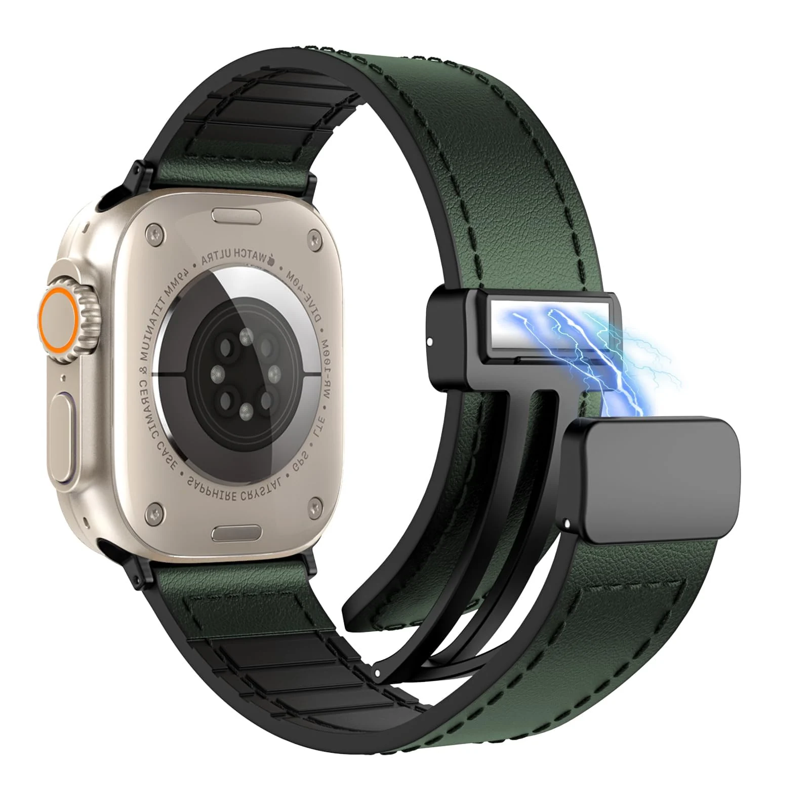 DL3 Mobilak Leather Bands Compatible with Apple Watch Band 49mm 45mm 44mm 42mm, Leather Magnetic Buckle Design Strap For iWatch Ultra Ultra 2 SE Series 9 8 7 6 5 4 3 2 1 - Green