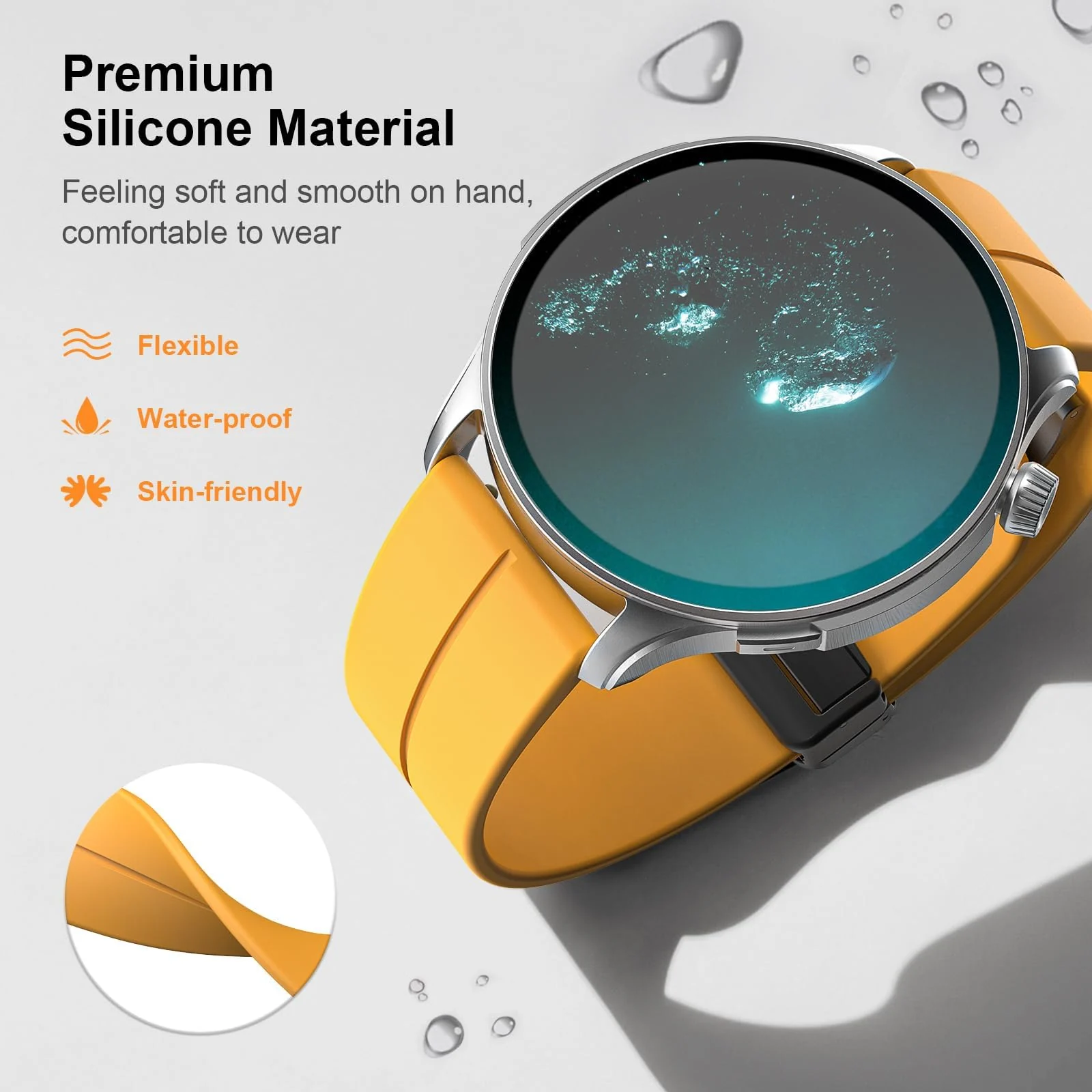 DL3 Mobilak 22MM Silicone Band Magnetic Clasp Strap For Xiaomi Redmi Watch 5 Active/5 Lite/Samsung Galaxy Watch 46mm/Watch 3 45mm/Gear S3/Huawei watch (GT6 GT5 GT4 GT3 GT2 GT 46MM)/GT6 Pro/Amazfit GTR4 - A.Orange