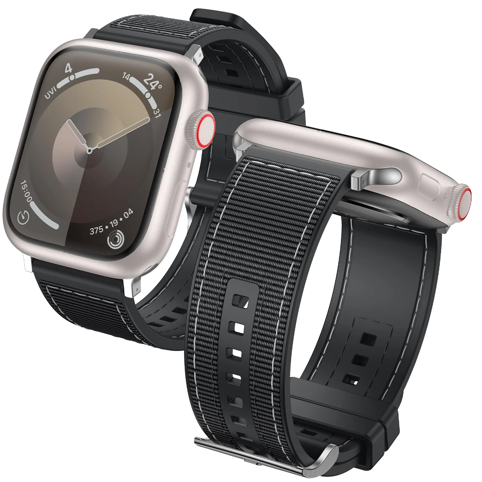 DL3 Mobilak Sport Silicone Nylon Band Designed for Apple Watch Band 49mm 46mm 45mm 44mm 42mm for Men Women, Waterproof Soft Replacement Strap for iWatch Ultra2 Ultra SE SE2 Series 10 9 8 7 6 5 4 3 2 1 - Black