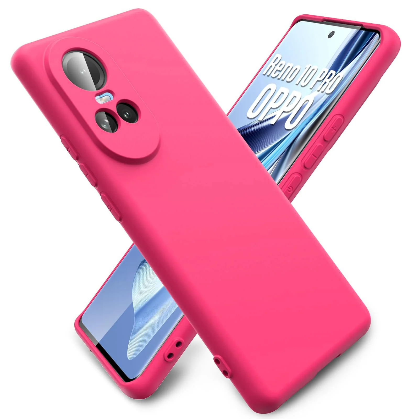 DL3 Mobilak OPPO Reno 10 5G / OPPO Reno 10 Pro 5G Case, Soft Flexible Liquid Silicone Gel Rubber Bumper Cover, Full Body Shockproof Protective Phone Case - Hot Pink