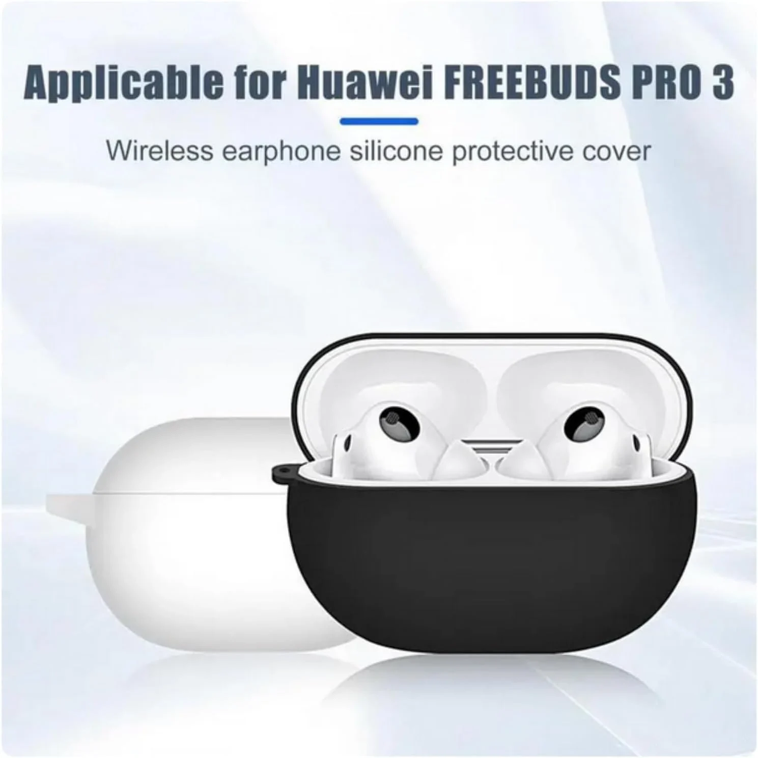 DL3 Mobilak Silicone Case Compatible with Huawei Freebuds Pro 3/Freebuds Pro 4 Earbuds, Soft Silicone Protective Case Cover, Shockproof Sleeve with Carabiner - Black