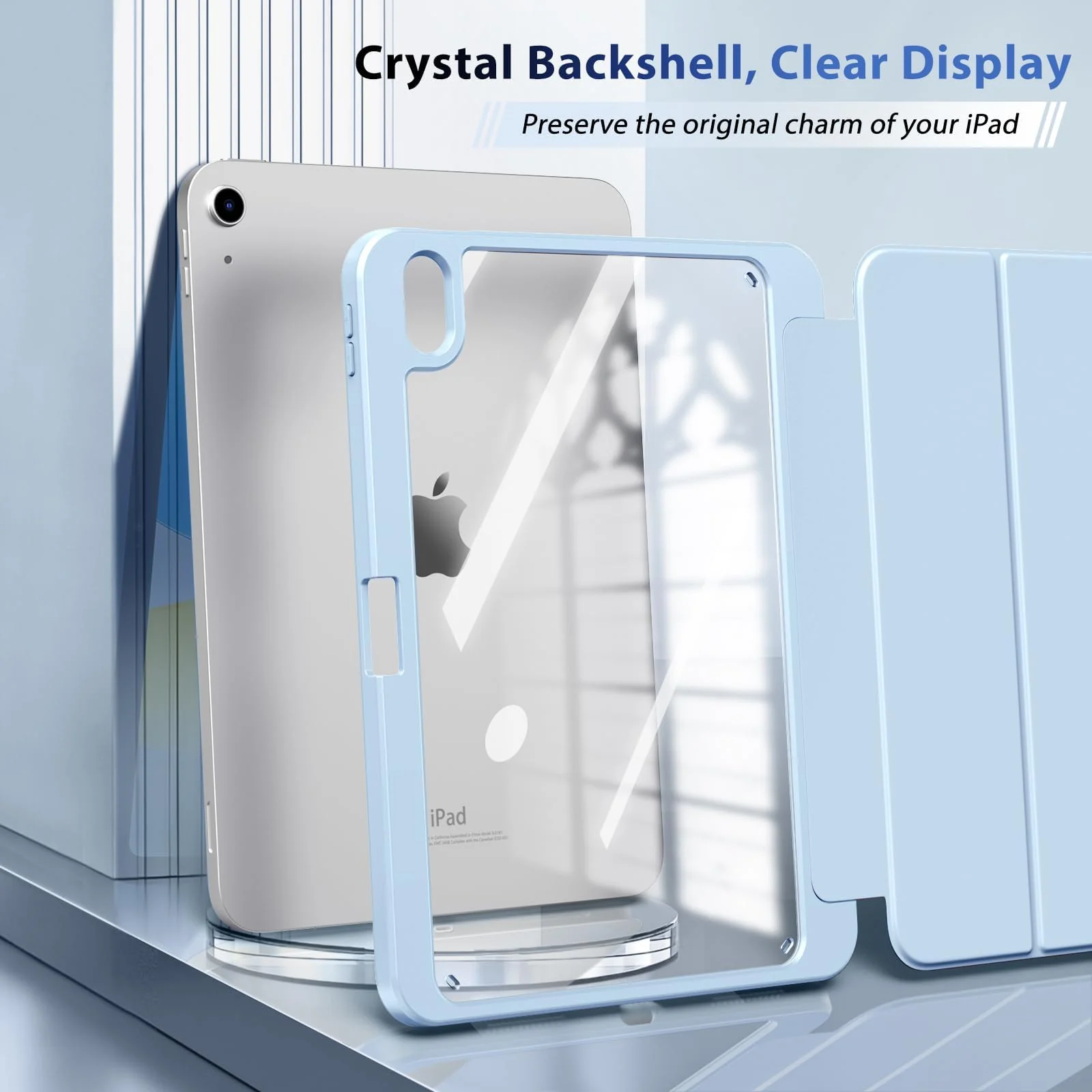 DL3 Mobilak Case Compatible with iPad (A16) 11th Generation 11 Inch (2025), iPad 10th Generation 10.9 Inch (2022), Clear Shockproof Back Cover Built-in Pencil Holder, Auto Sleep/Wake - Baby Blue