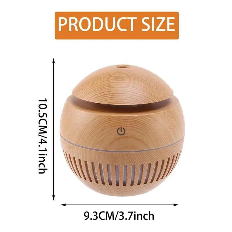 Mobigon Wood Cool Mist Ultrasonic Humidifier for Room Moisture, Aroma Diffuser for Home, 200ml Essential Oil Diffuser with 7 Colorful Night Light, Auto Shut-Off, Home, Office, car - B.Light Brown