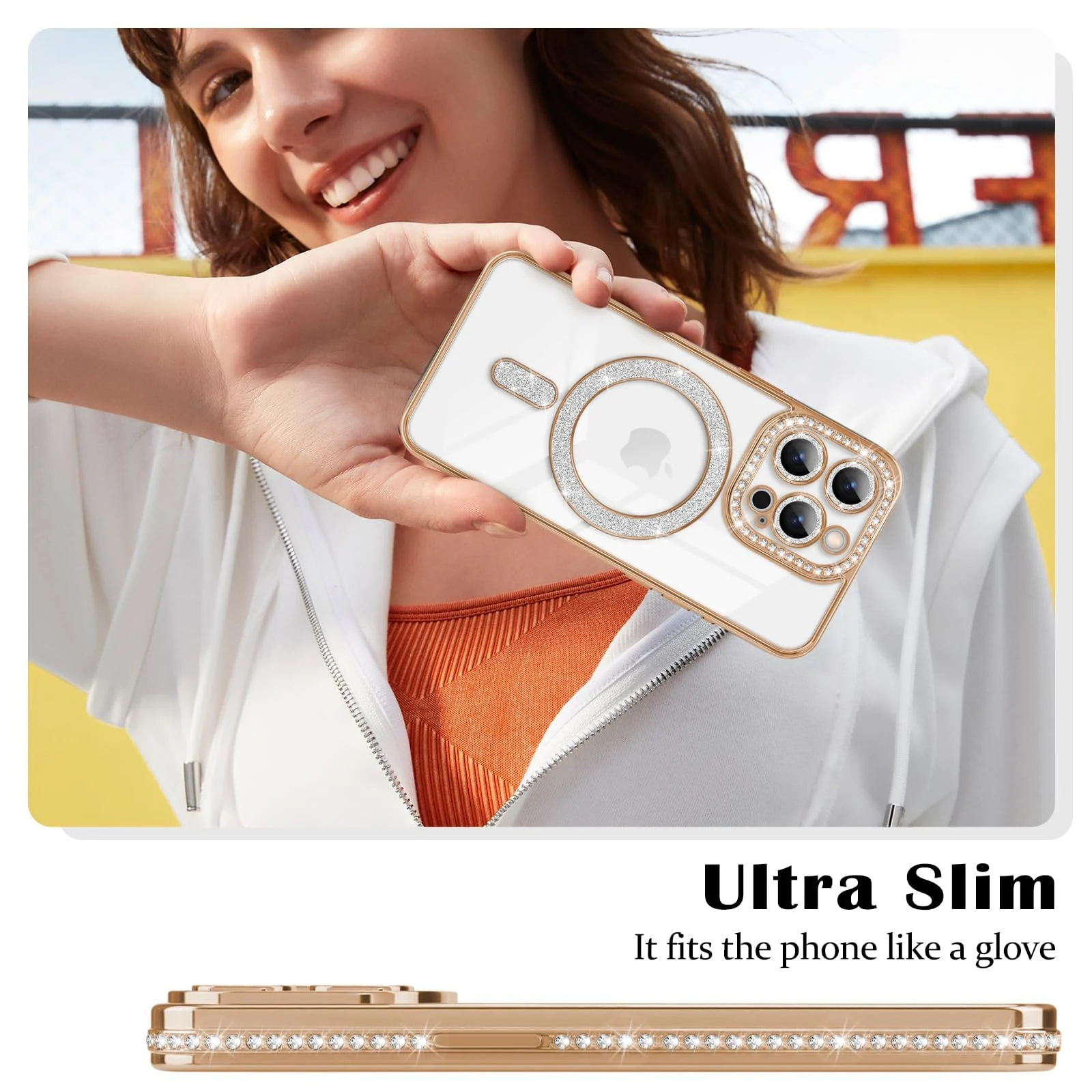 DL3 Mobilak MagSafe-Compatible Magnetic Case for iPhone 13 Pro with Camera Protection and Magnetic Car-Mount Support - Gold