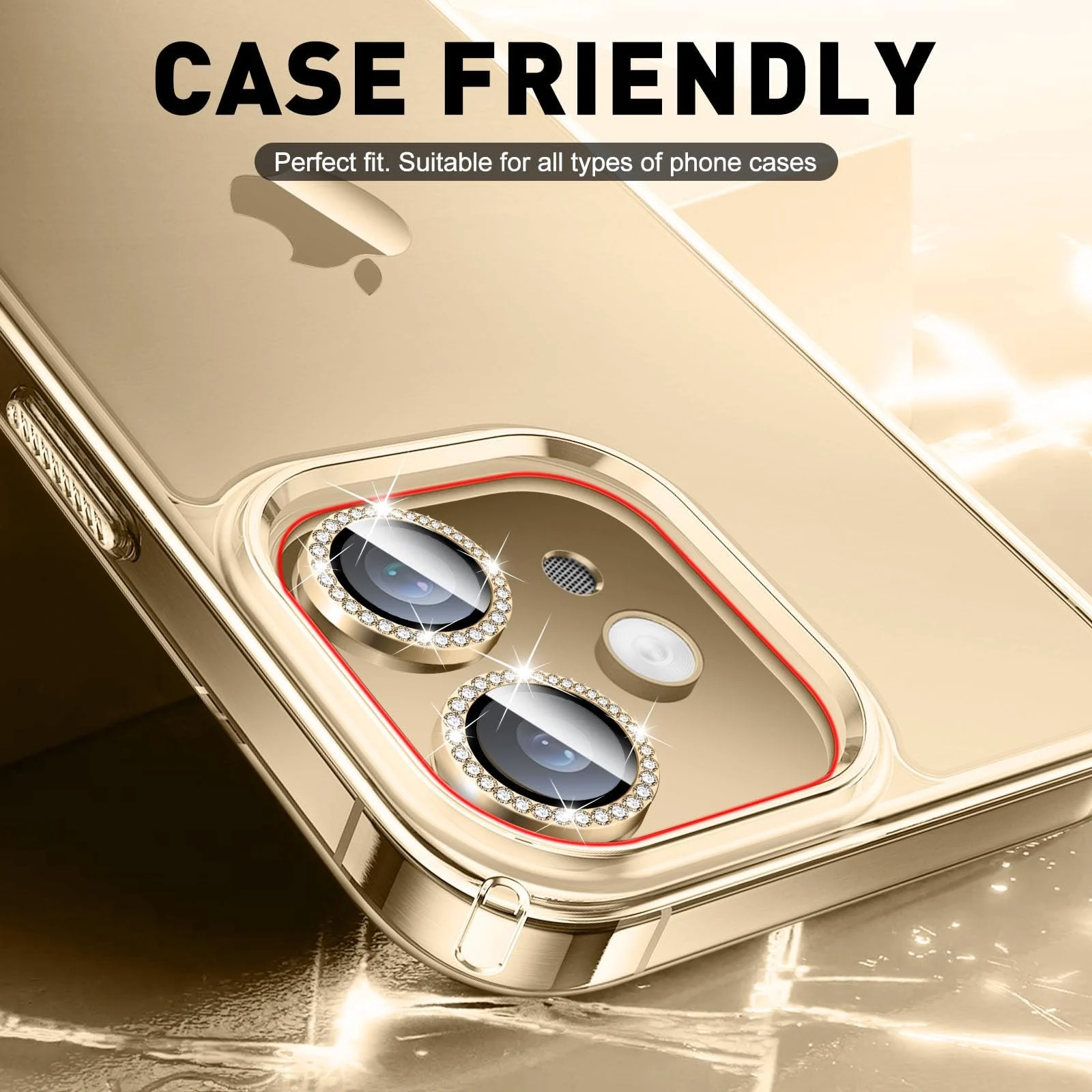 DL3 Mobilak Camera Lens Protector for iPhone 12/12 Mini/iPhone 11 Accessories, 9H Tempered Glass Metal Individual Ring Camera Cover Screen Protector, Case Friendly, Anti Scratch - Diamond Gold
