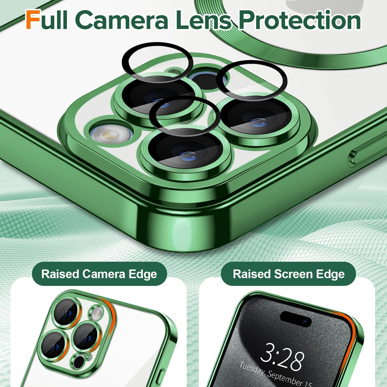 DL3 Mobilak Clear MagSafe-Compatible Magnetic Case for iPhone 12 Pro Max with Camera Protection - Light Green