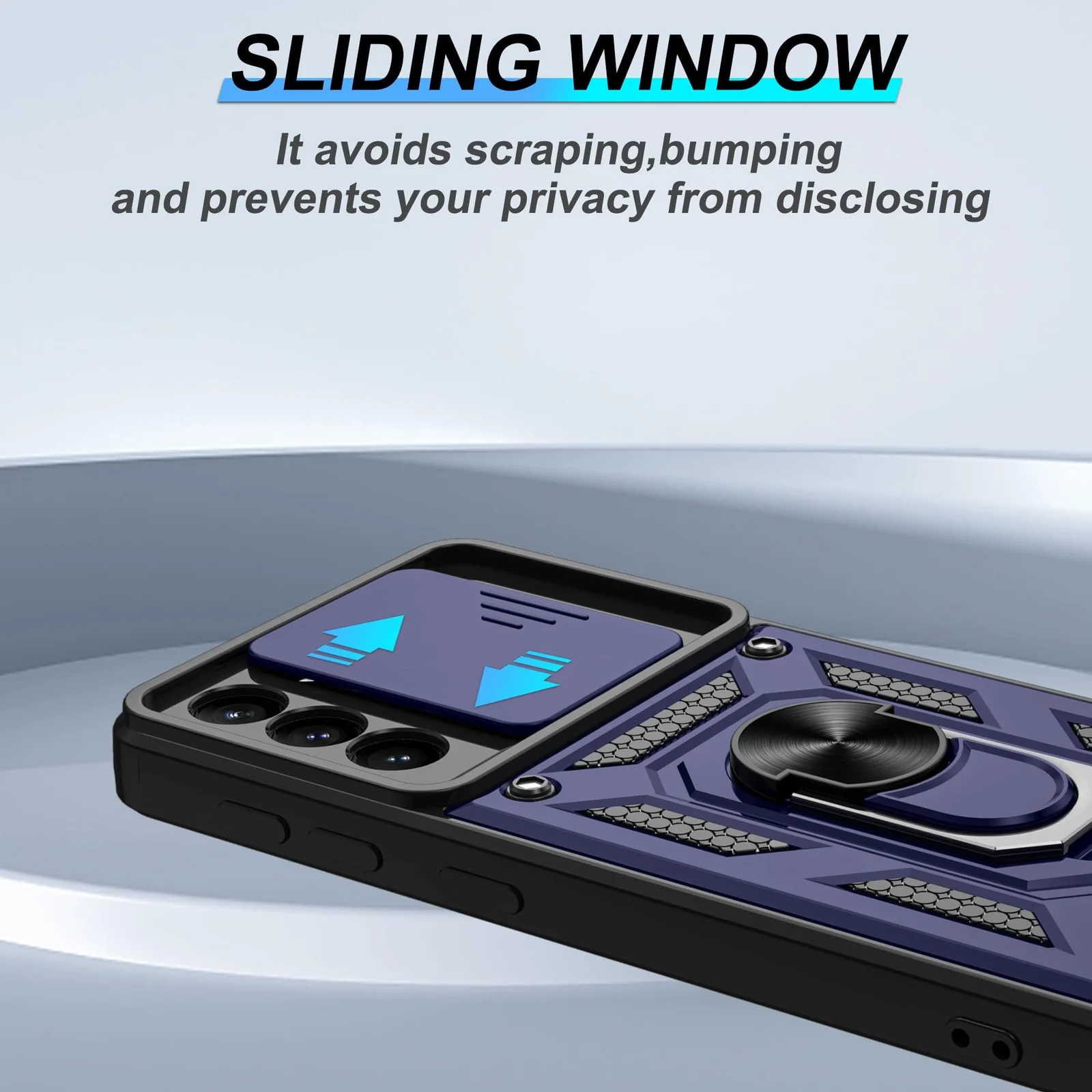 DL3 Mobilak Silicone Protective Case for Samsung S21 PLUS with Slide Camera, Built-in magnetic car-mount support, Shock-absorbing protection, Built-in kickstand - Blue
