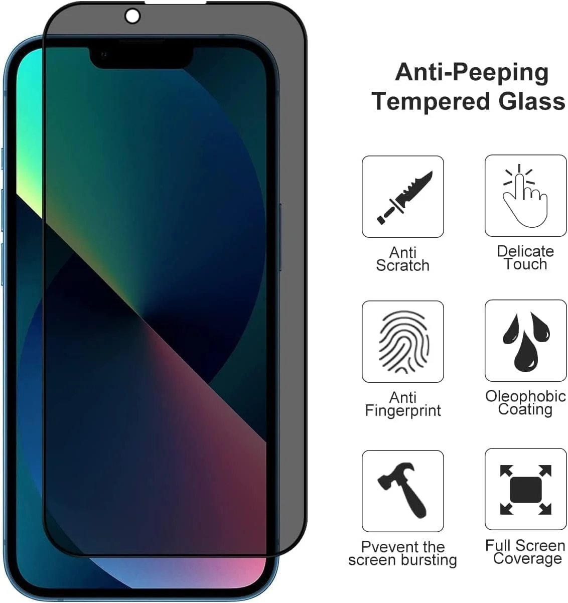 DL3 Mobilak iPhone 13/13 Pro 6.1 Privacy Screen Protector, Anti-Spy 9H Hardness Tempered Glass Film [Case Friendly] [Bubble Free] - Black