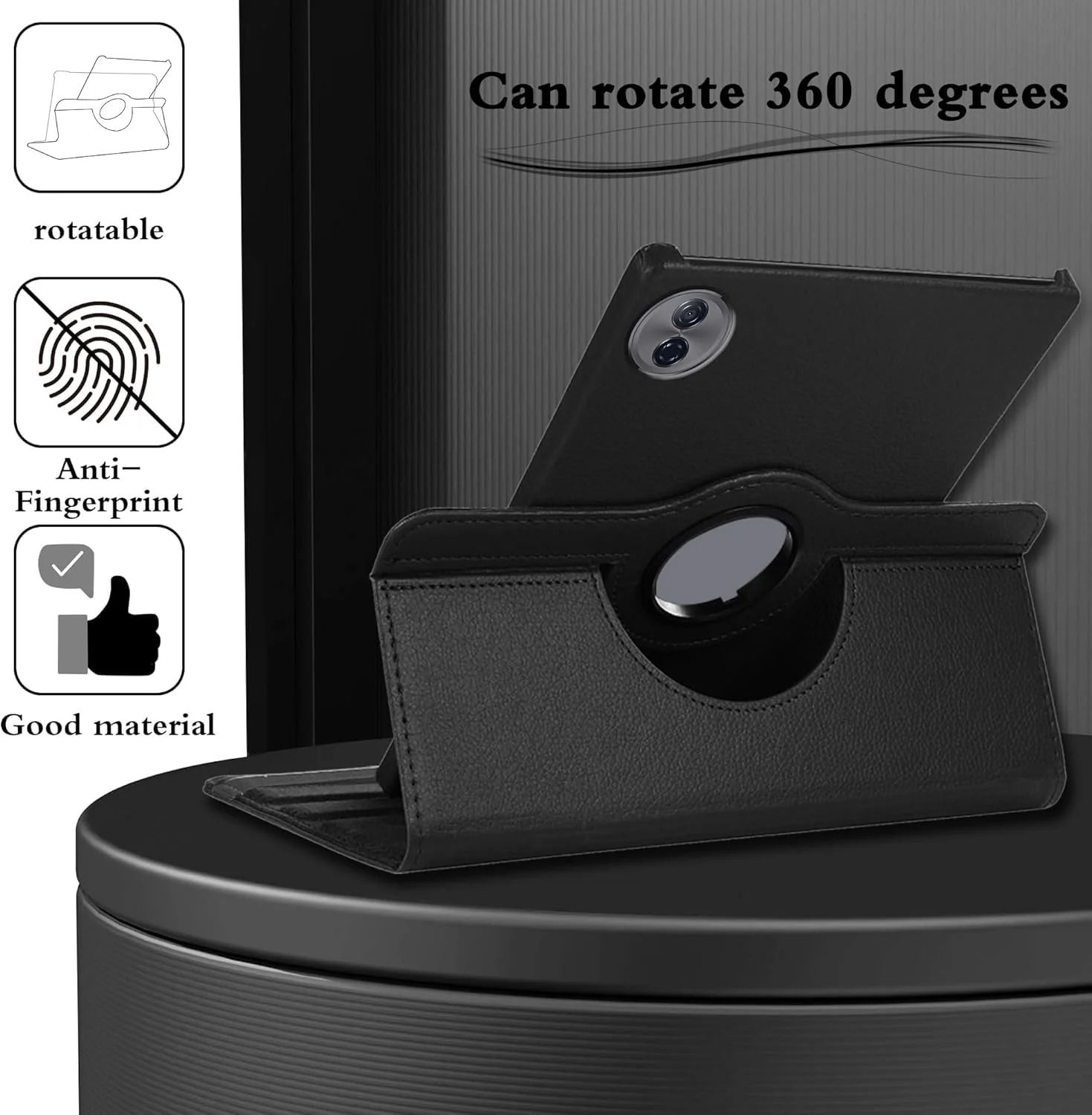 DL3 Mobilak Protective Cover for Honor Pad 10 12.1 inch 2025, 360° Rotatable Smart Stand, Leather Folio Flip Cover with Multi-Angle Viewing, Auto Wake Sleep - Black