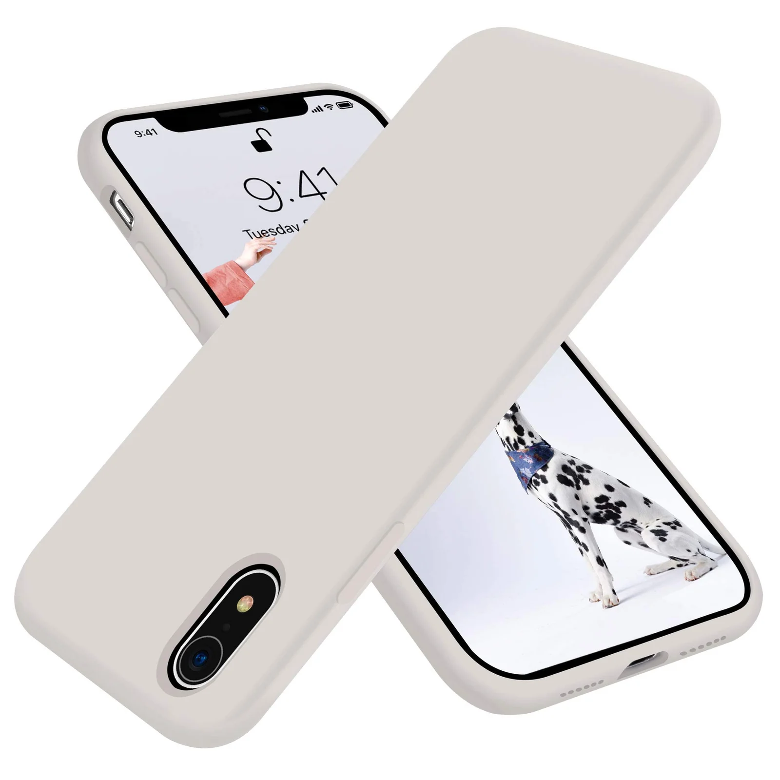 DL3 Mobilak Liquid Silicone Protective Case with Soft Microfiber Lining for iPhone XR - Stone
