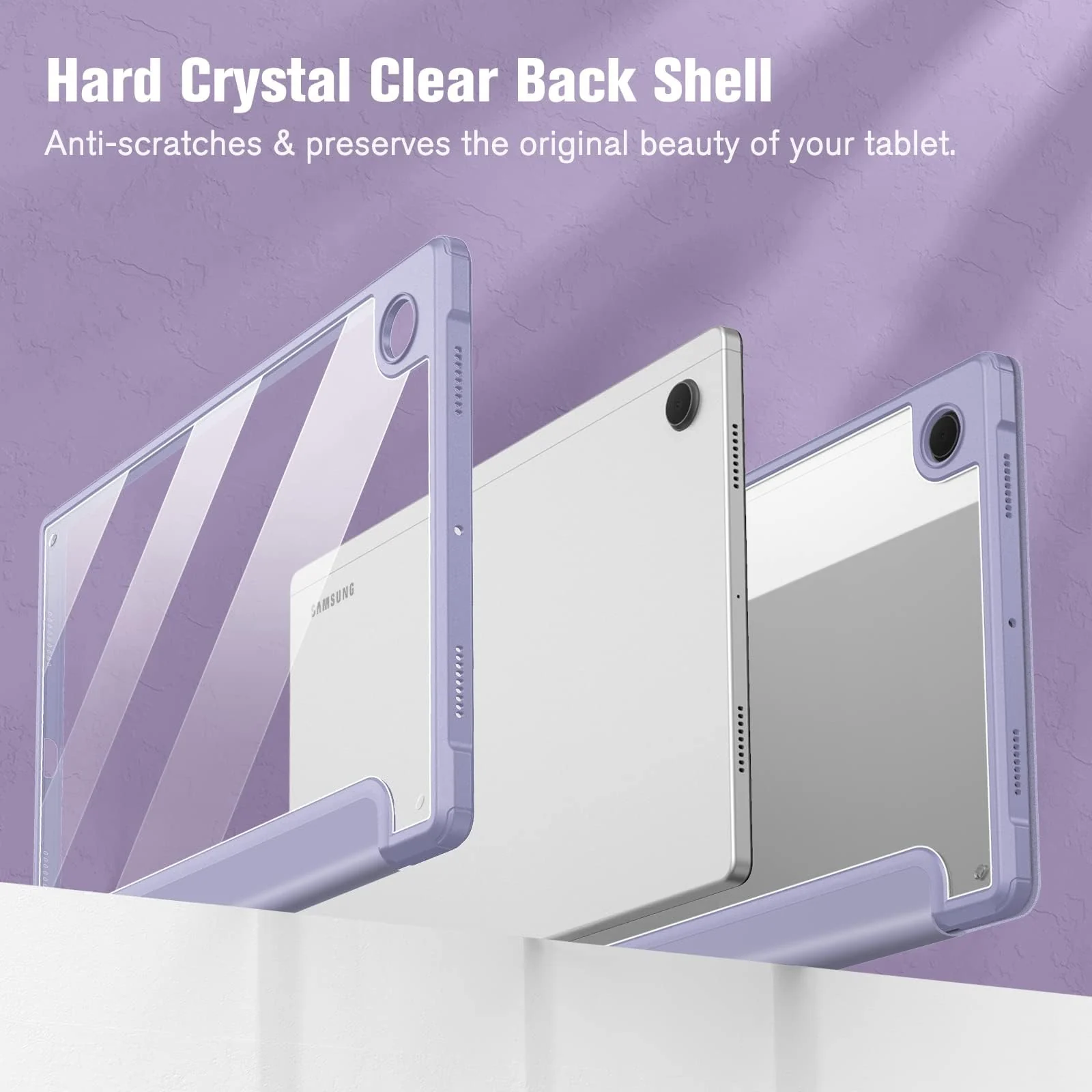 DL3 Mobilak Hybrid Slim Case for Samsung Galaxy Tab A8 10.5 inch 2021 Model (SM-X200/X205), Shockproof Cover with Clear Transparent Back Shell, Auto Wake/Sleep - Lilac Purple
