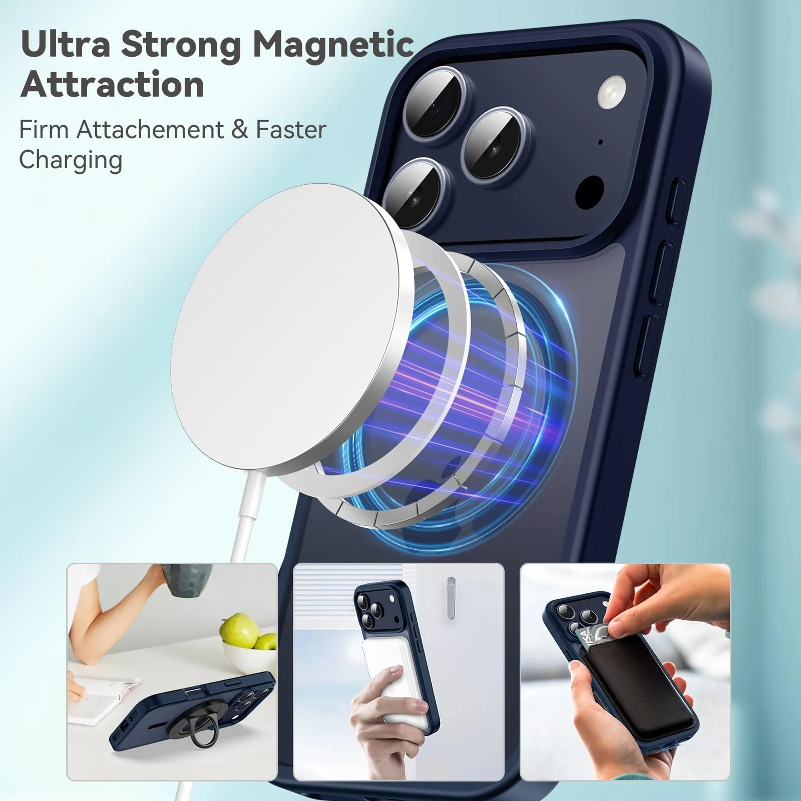 DL3 Mobilak Translucent Matte Case for iPhone 17 Pro Max, Compatible with MagSafe accessories, Supports wireless charging, Built-in magnetic car-mount support - Dark Blue
