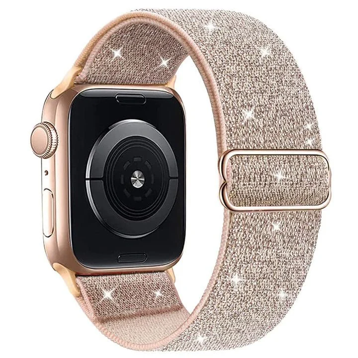 DL3 Mobilak Nylon Solo Loop Stretchy Straps For Apple Watch Band 49mm 45mm 44mm 42mm 41mm 40mm 38mm, Elastic Wristbands for Series 8 9 Ultra 7 6 5 4 3 2 1 (Shiny, 42MM/44MM/45MM/49MM) - Shiny Rose Gold