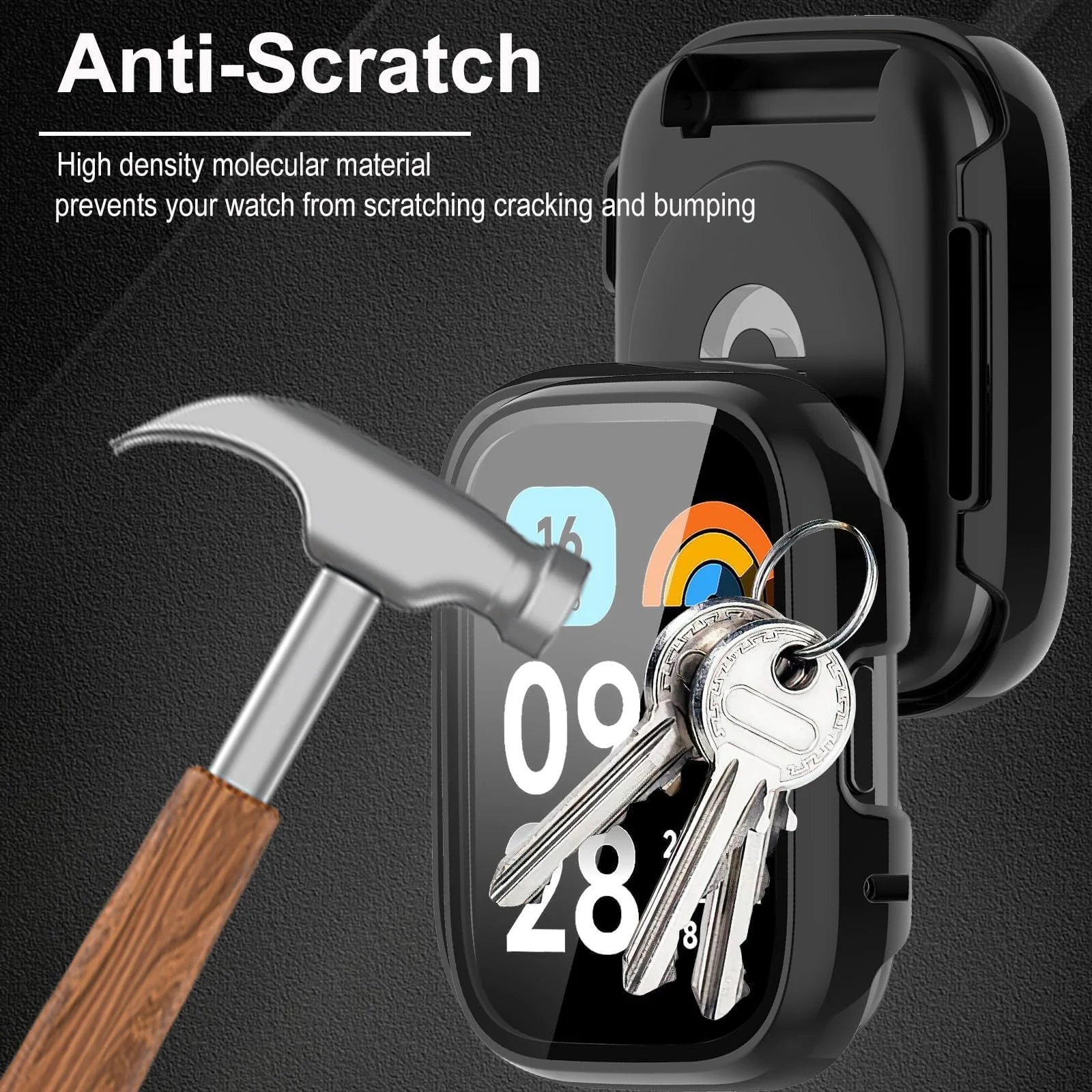 DL3 Mobilak Case with Screen Protector for Xiaomi Redmi Watch 3 Active/Redmi Watch 3 Lite, Bumper Full Coverage Hard PC Overall Protective Cover, Built-in Tempered Glass High Sensitivity - Black