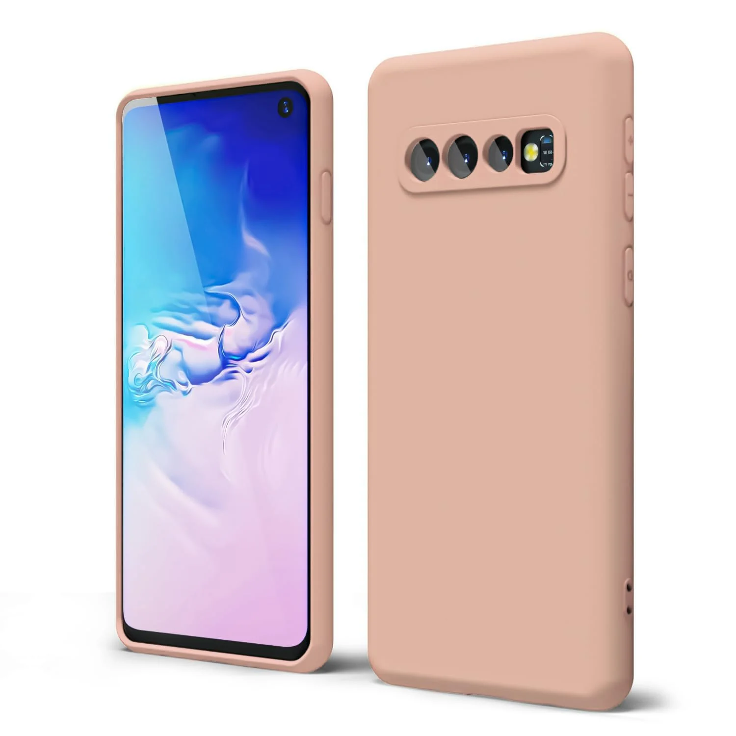 DL3 Mobilak Liquid Silicone Protective Case with Soft Microfiber Lining with Full Camera Protection for Samsung Galaxy S10+ Plus - Light Orange