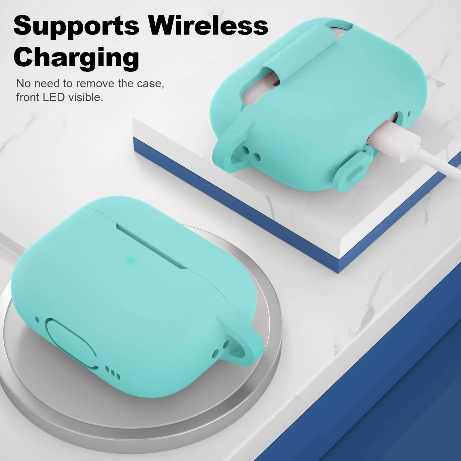 DL3 Mobilak Compatible with AirPods Pro 2nd Generation Case Cover, Protective Silicone Skin with Keychain for Women Men for Apple AirPods Pro Gen 2 (2022), Front LED Visible - Turquoise