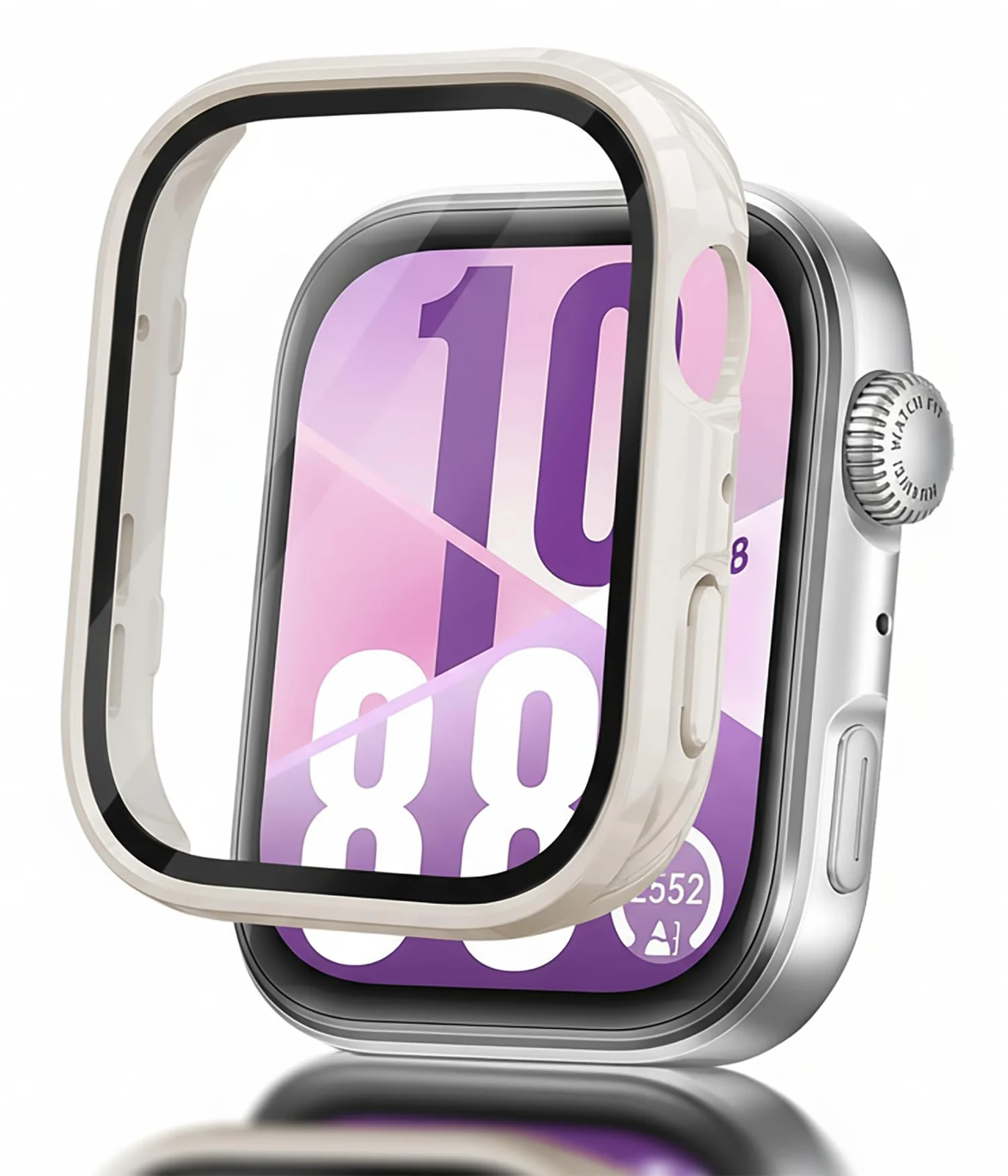 DL3 Mobilak Case Compatible with Huawei Watch Fit 4, Full Coverage Slim Hard Case Protective Bumper Built-in Tempered Glass Screen Protector Shell for Huawei Watch Fit 4 - Ivory White