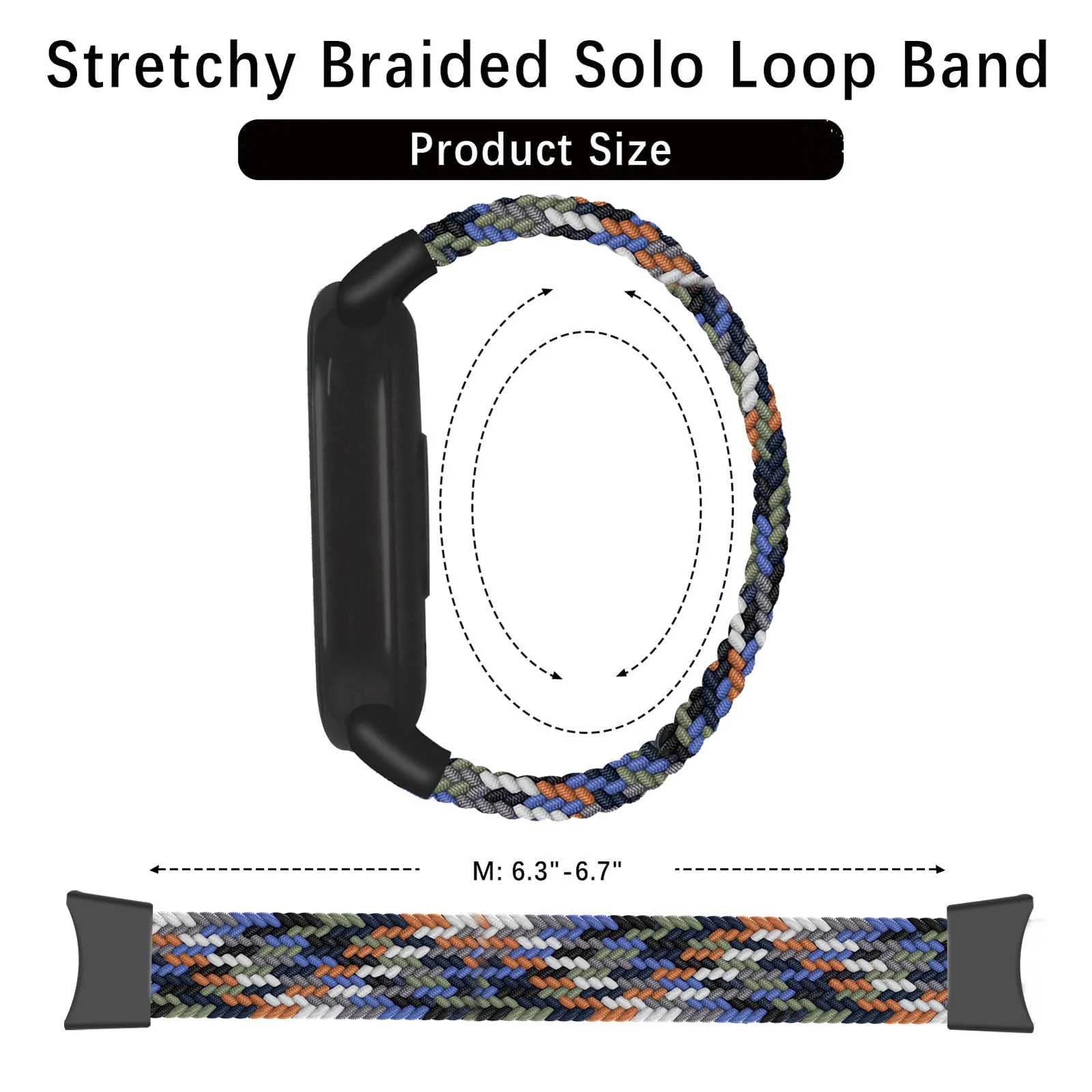 DL3 Mobilak Braided Solo Loop Band for Xiaomi Mi Band 9/Xiaomi Mi Band 8 Strap Women Men, Soft Elastic Nylon Replacement Wristband for Xiaomi Smart Band 9/8 Strap - Denim Colorful