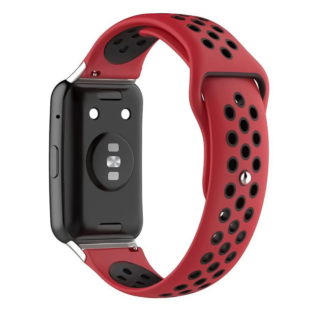 DL3 Mobilak Sport Strap Compatible with Huawei Watch Fit & Huawei Watch Fit New & Huawei Watch Fit Elegant, Breathable Silicone Double Hole Snap Buckle Band - Red & Black