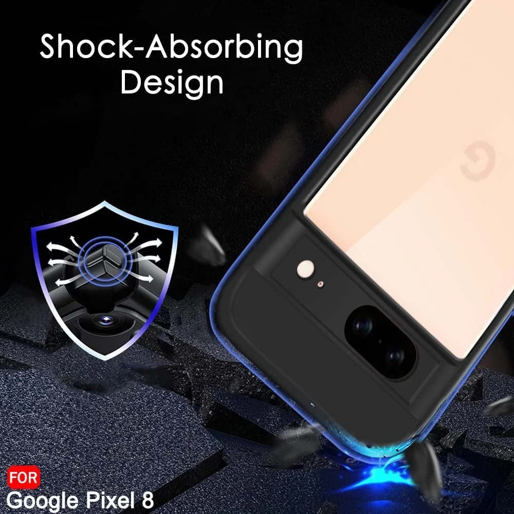 DL3 Mobilak Clear PC and TPU Protective Case for Google Pixel 8 with Camera Protection and Military-Grade Protection - Black