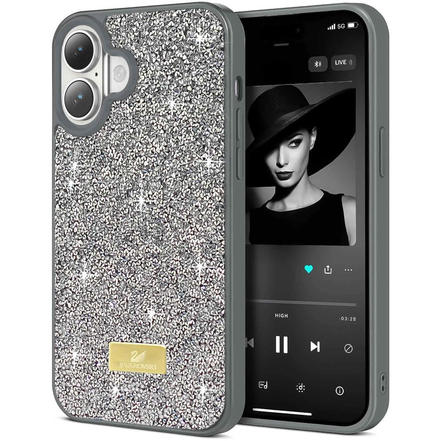 Dl3 Mobilak Case For iPhone 17 Case Glitter, Sparkle Diamond Crystal Bling Case with Bling, Ultra Thin Lightweight Full Body Shockproof Anti-Scratch Protective Cover (Black)