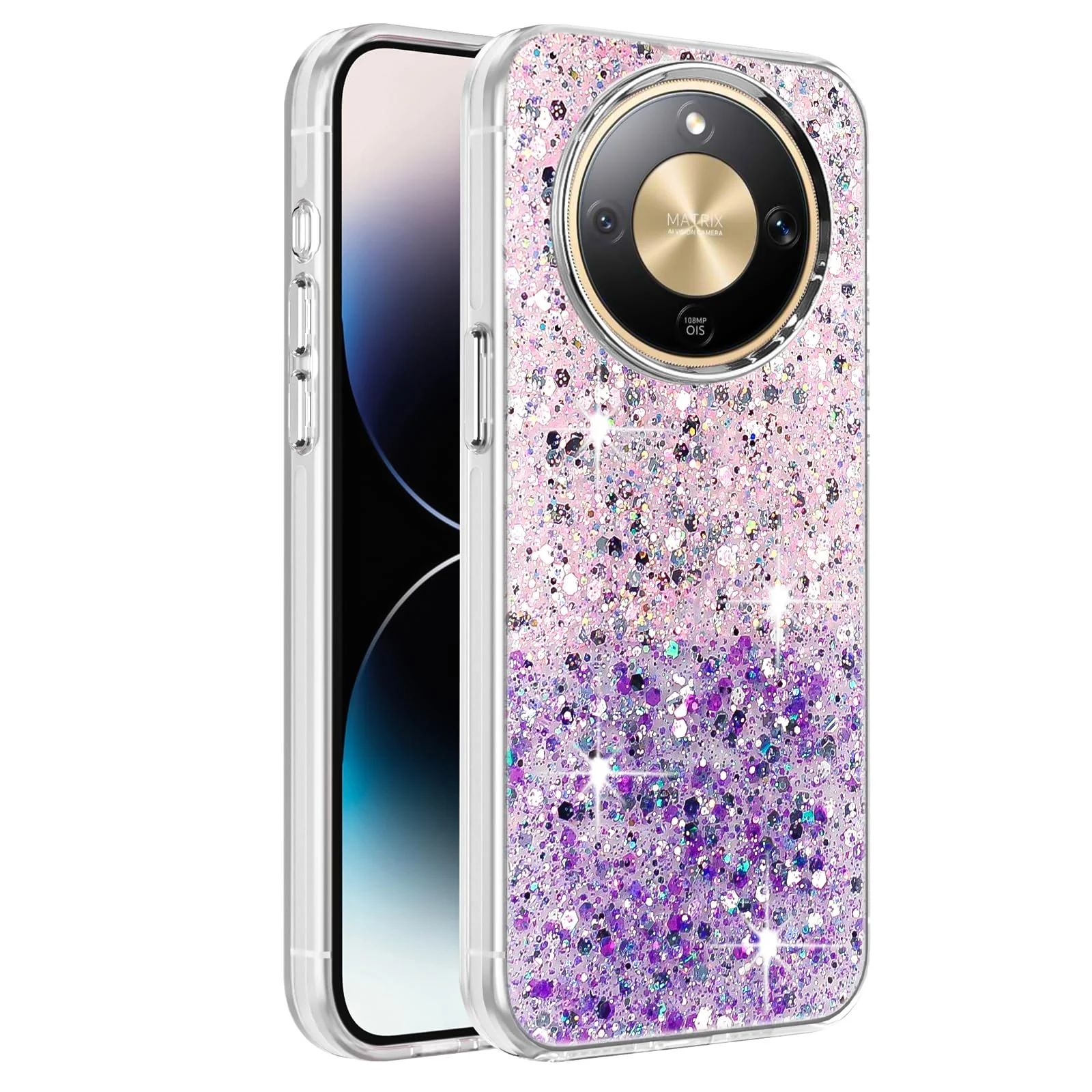 DL3 Mobilak Glitter Protective Case for Honor X9d, Supports wireless charging, Camera protection, Shock-absorbing protection - Pink Purple