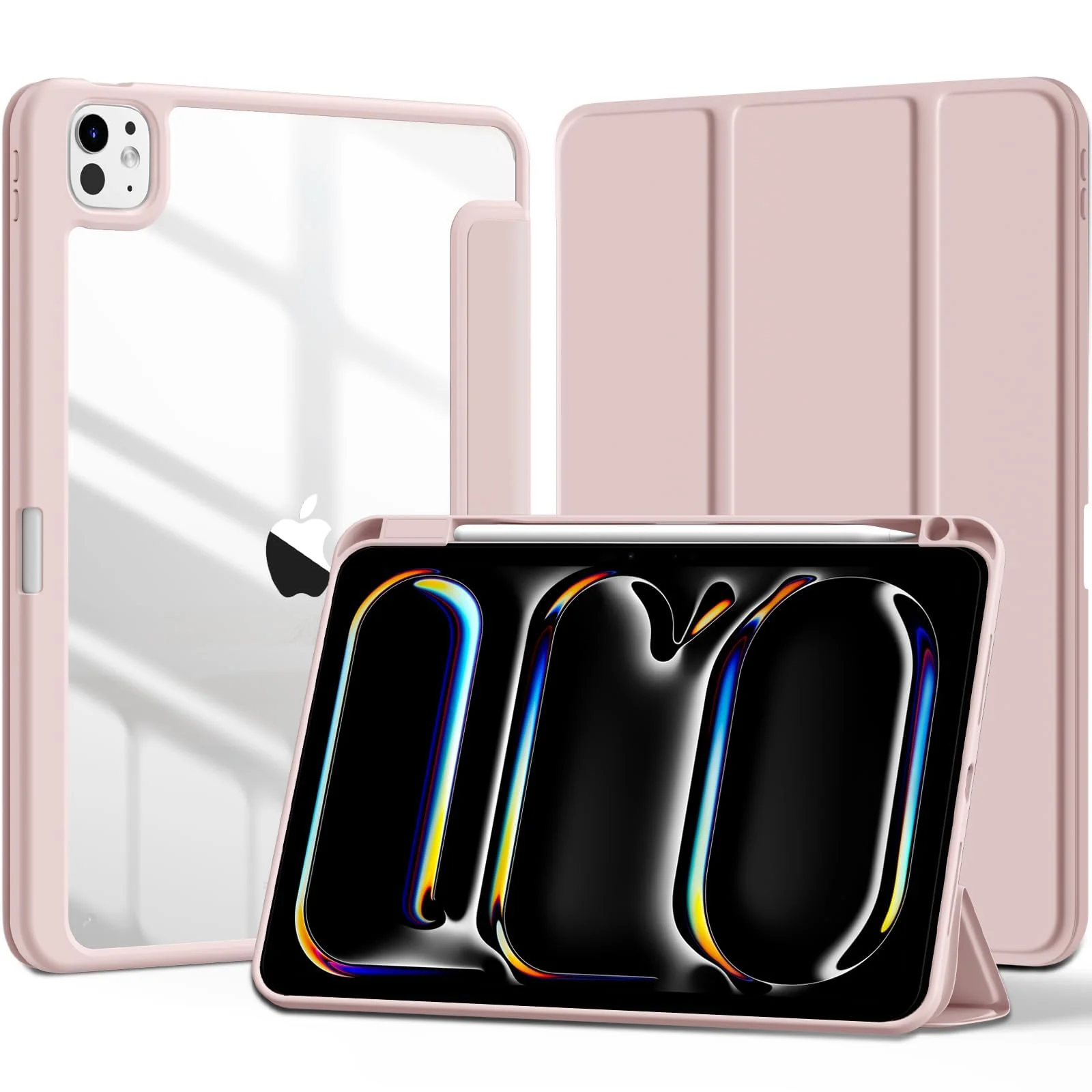 DL3 Mobilak Case for iPad Pro 11-Inch M4 2024 (5th Generation) with Pencil Holder, Clear Transparent Back Shell Slim Stand Shockproof Tablet Cover, Auto Wake/Sleep