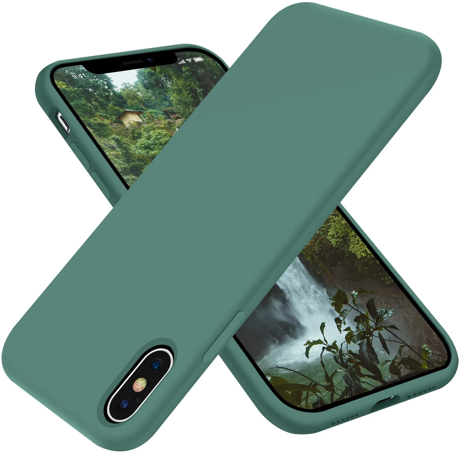 DL3 Mobilak Liquid Silicone Protective Case with Soft Microfiber Lining for iPhone XS Max - Pine Green