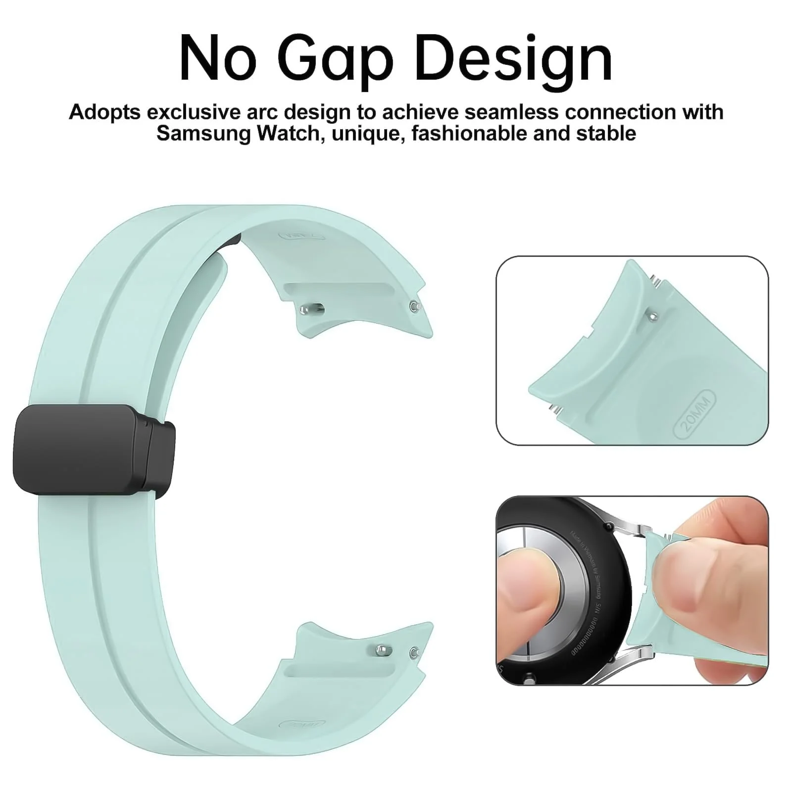 DL3 Mobilak Strap Compatible with Samsung Galaxy Watch 7 FE 6 5 4 Strap 40mm 44mm/Watch 6 Classic 43mm 47mm/5 Pro 45mm/4 Classic 42mm 46mm, No Gap Magnetic Clasp Silicone Band - Cyan