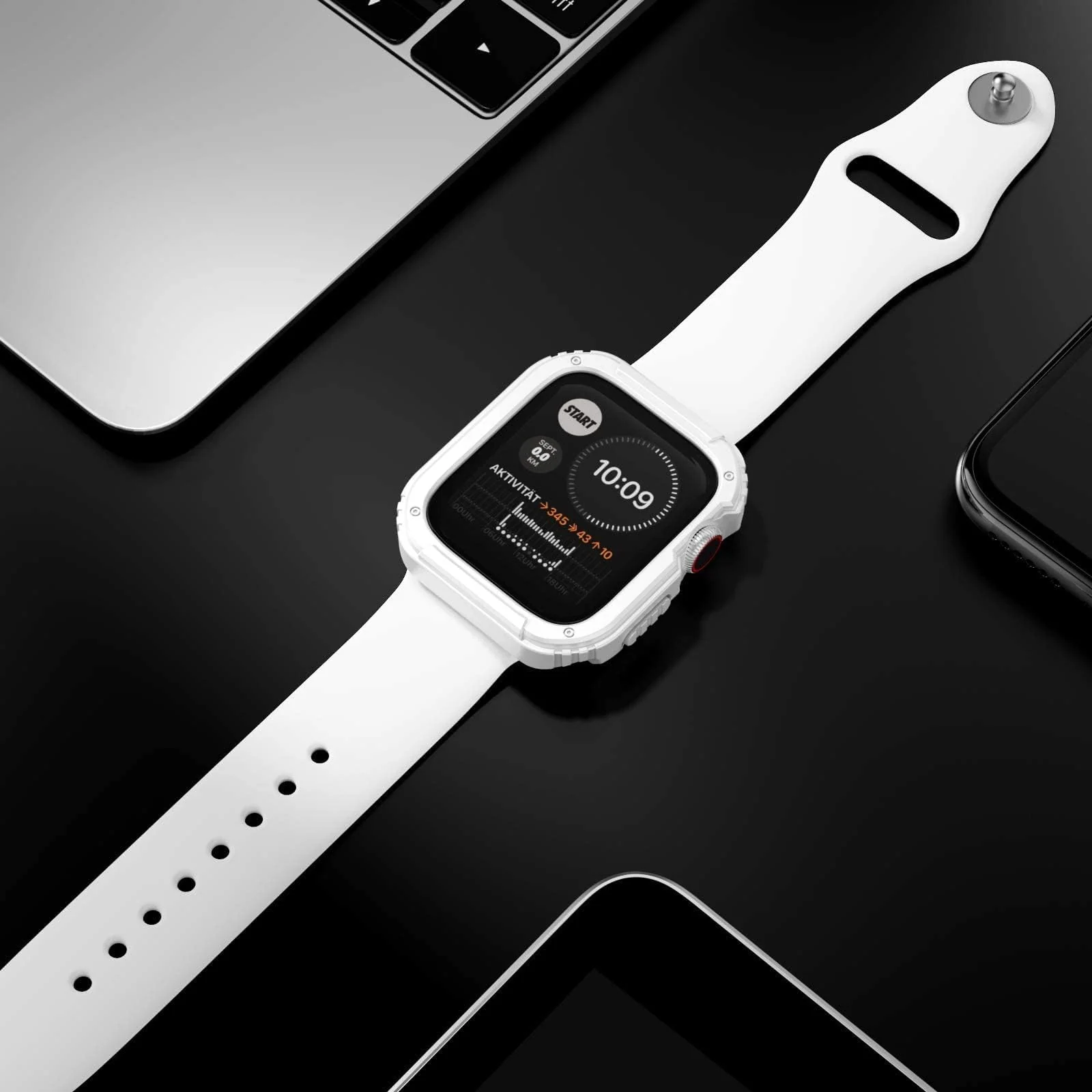 DL3 Mobilak Case Rugged For Apple Watch Ultra 2 / Ultra 49mm with Screen Protector, Durable Military Grade Quattro Pro Series Drop-Proof Protective Cover Full Coverage Shock-Proof Bumper - White
