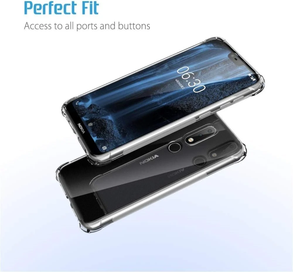 DL3 Mobilak Case Compatible with Nokia 6.1 Plus, Cover Silicone TPU Gorilla Anti-shock Protector Camera Shockproof Corners - Clear