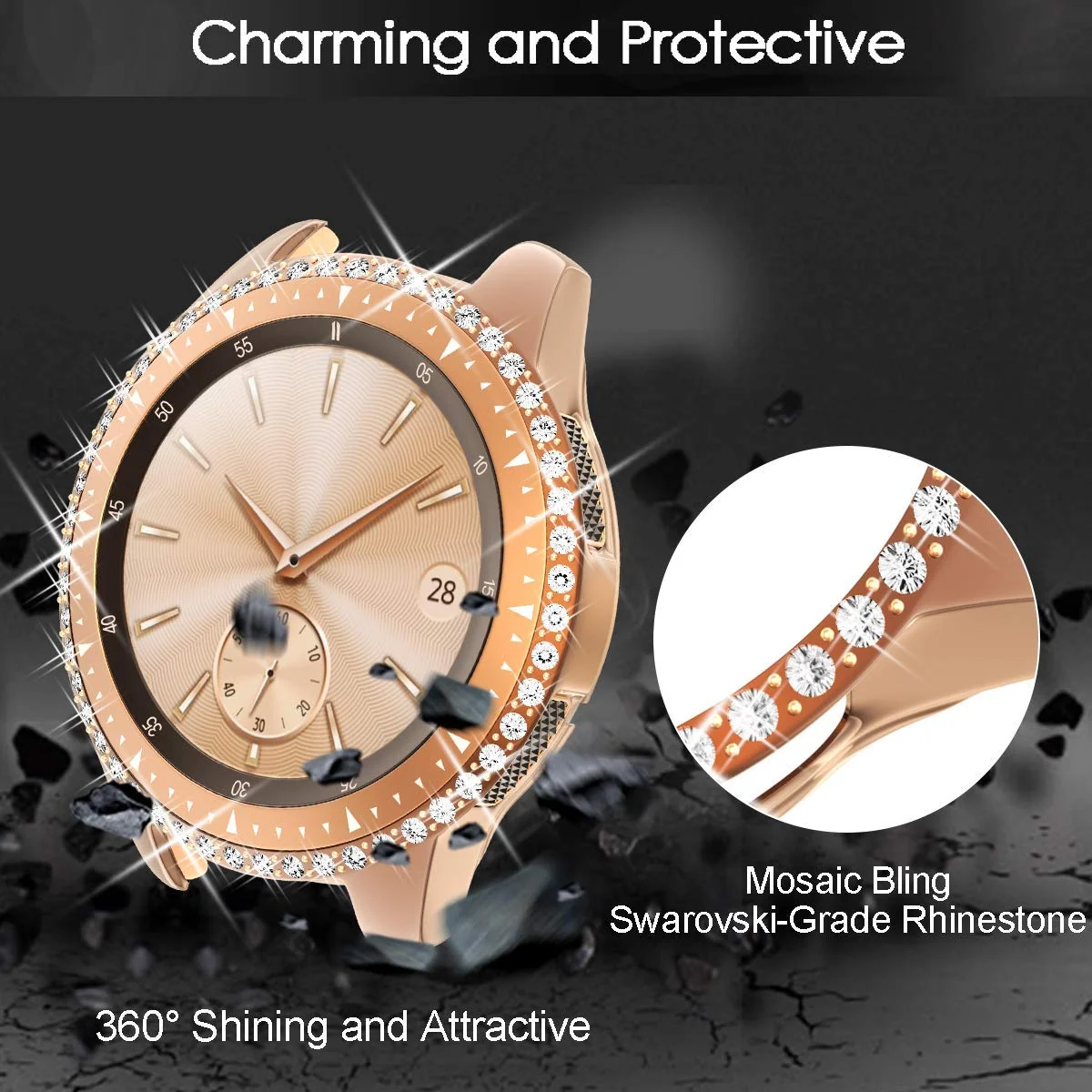 DL3 Mobilak Glitter Rhinestone Protective Case for Samsung Galaxy Watch 46mm / Samsung Watch Gear S3 Front - Pink