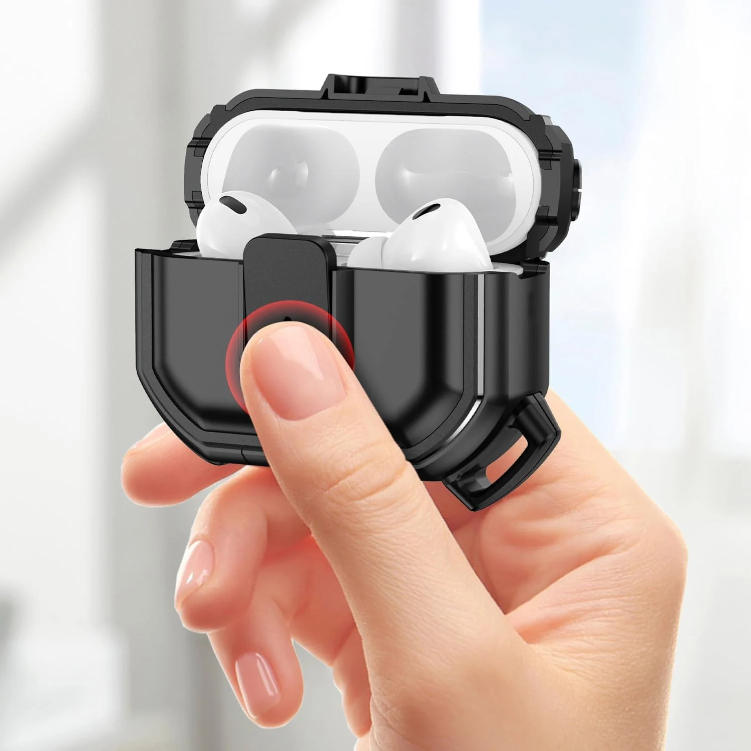 DL3 Mobilak Protective Case for AirPods Pro 2 [Front LED Visible] for Men with Lock, Military Armor Series Full-Body For 2022 AirPods Pro 2nd Generation Cover with Keychain - A. Red