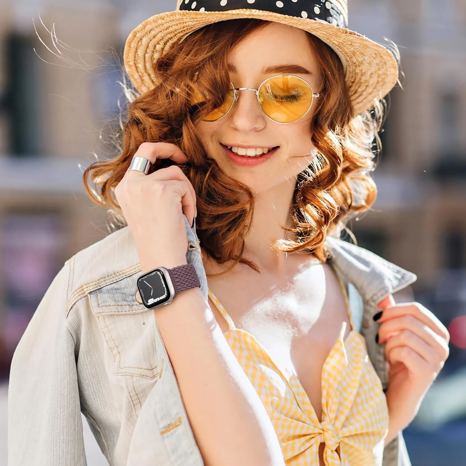 DL3 Mobilak Sport Solo Loop For Apple Watch Band Ultra 49mm 46mm 45mm 44mm 42mm, Adjustable Magnetic Stretchy Nylon Braided Wristband for iWatch SE Series 11 10 9 8 7 6 5 4 3 2 1 (Smoke Violet)
