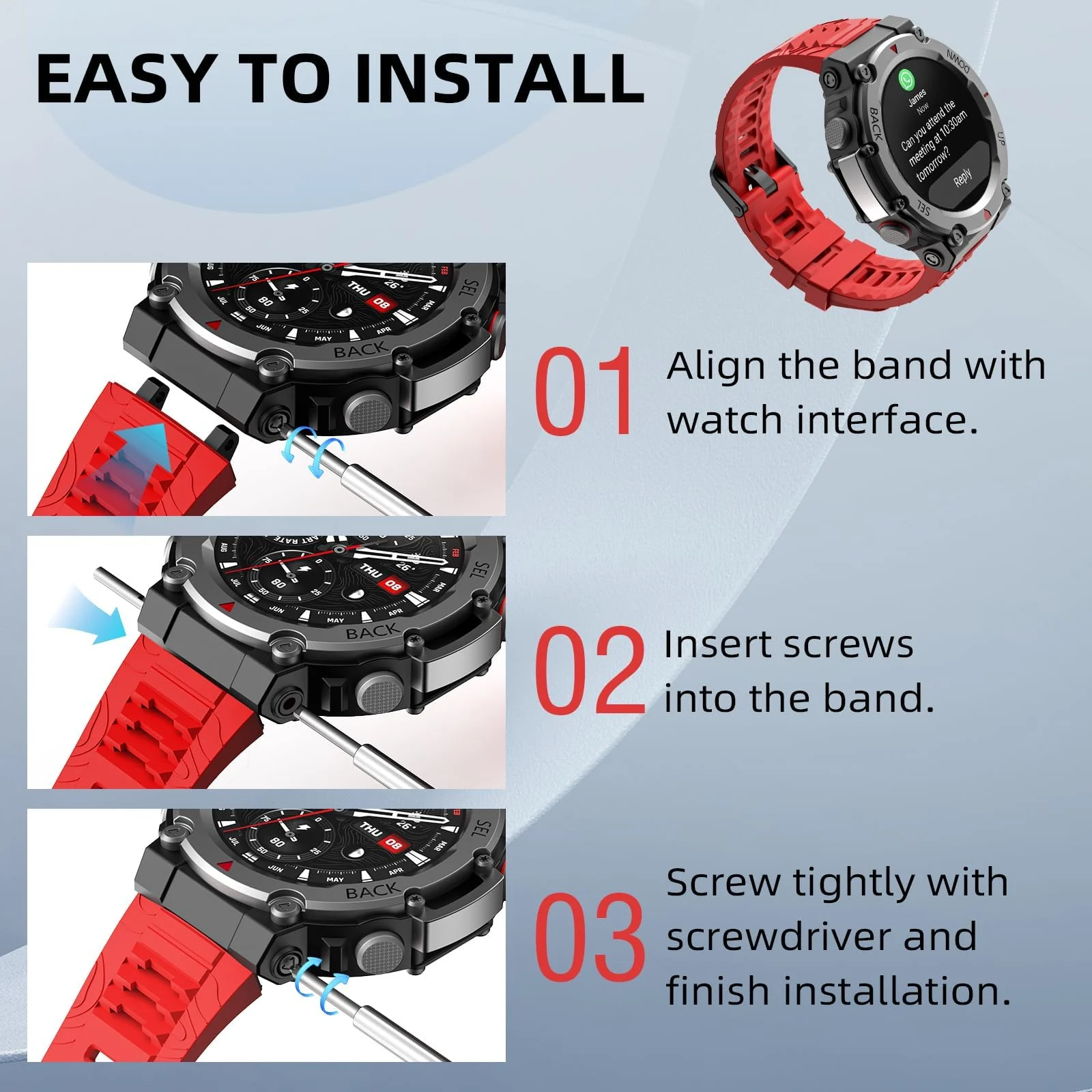 DL3 Mobilak Strap Compatible with Amazfit T-Rex 3, Men Women Sport Waterproof Soft Breathable Silicone Watch Bands Compatible with Amazfit T-Rex 3 with 1 Install Tool - Red