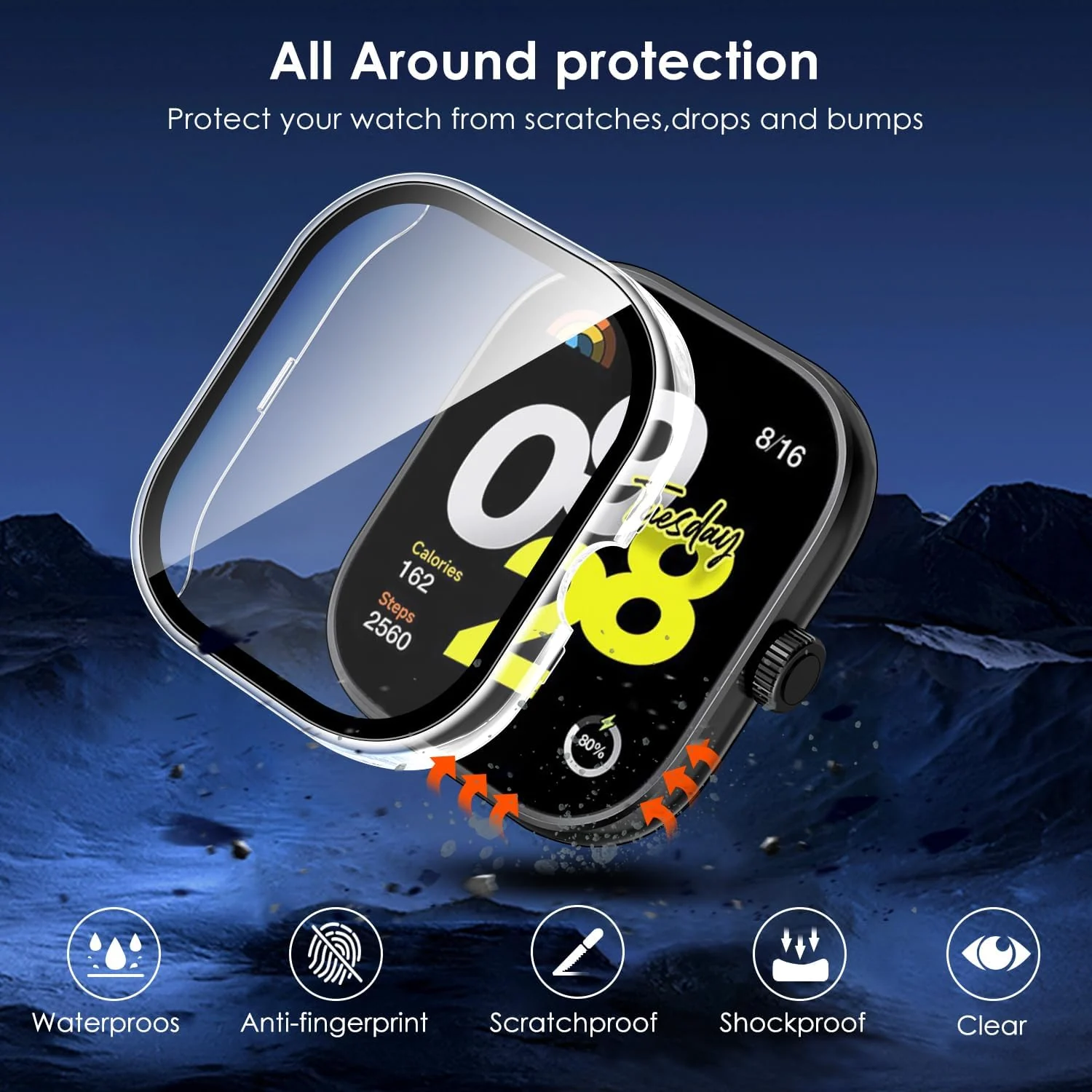 DL3 Mobilak For Xiaomi Redmi Watch 4 Case with Tempered Glass Screen Protector for xiaomi redmi Watch 4, 9H Hardness 360° All-Round Protective Ultra Thin Protective PC Case - Clear