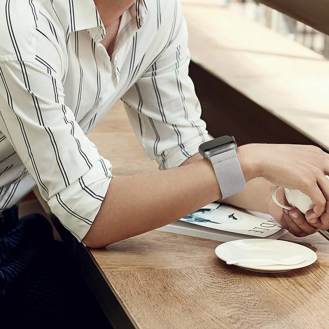 DL3 Mobilak Nylon Solo Loop Stretchy Straps For Apple Watch Band 49mm 45mm 44mm 42mm 41mm 40mm 38mm, Elastic Wristbands for Series 8 Ultra 7 6 5 4 3 2 1 Se (Light Grey, 38MM/40MM/41MM), unisex-adult - Black