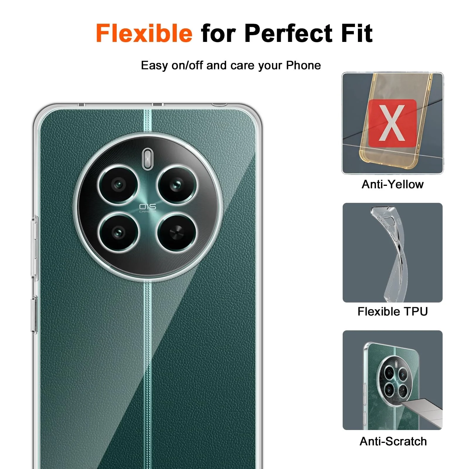 DL3 Mobilak Case Compatible with realme 13 4G/realme 12 4G/realme 12+ Plus 5G Case Crystal Soft TPU Gel Case Flexible Silicone Anti-Scratch Camera Protection TPU Cover - Clear