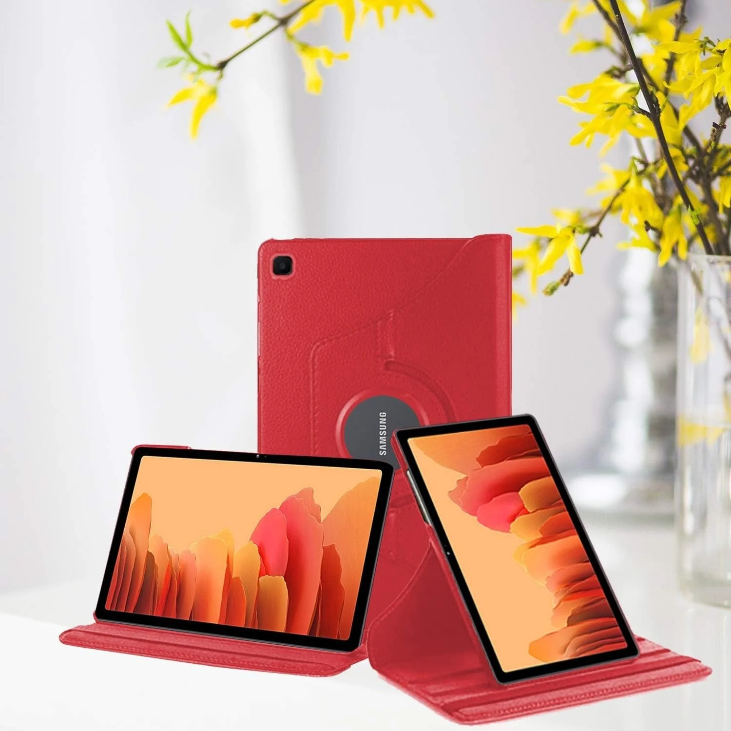 DL3 Mobilak Protective Cover for Samsung Galaxy Tab A 2019 10.1 Inch (SM-T510 SM-T515), 360° Rotatable Smart Stand, Leather Folio Flip Cover with Multi-Angle Viewing, Auto Wake Sleep - Red