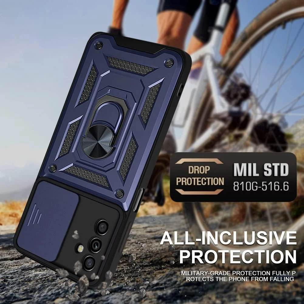 DL3 Mobilak Military-Grade Protective Case with Sliding Camera Cover, Metal Ring Kickstand and Magnetic Car-Mount Support for vivo V27e / vivo S16e - Blue