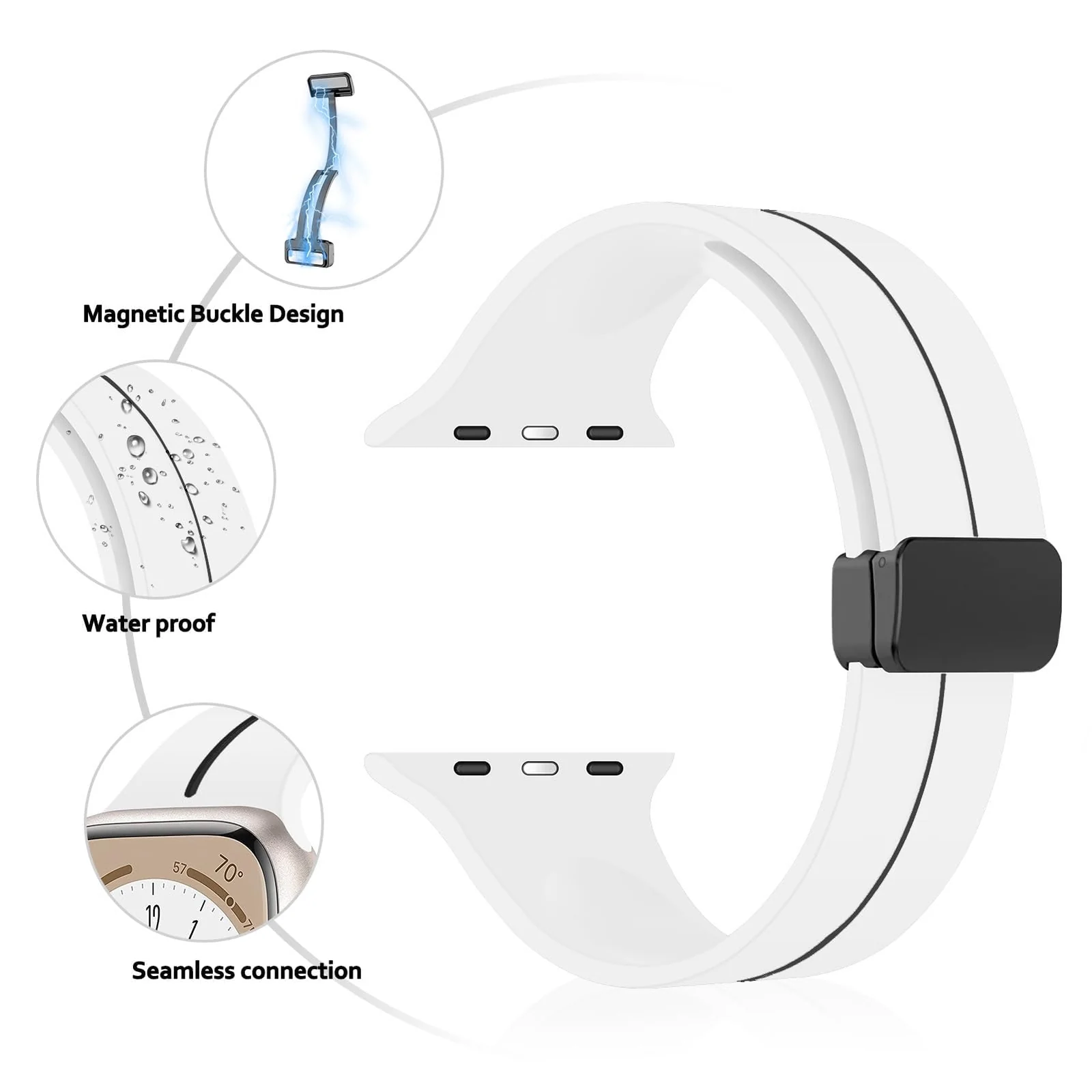 DL3 Mobilak Magnetic Bands for Apple Watch Ultra/Ultra 2 Band 49mm 45mm 44mm 42mm 41mm 40mm 38mm, Soft Sport Silicone Strap for iwatch Series 9/8/7/6/5/4 (&, 42mm/44mm/45mm/49mm) - White & Black