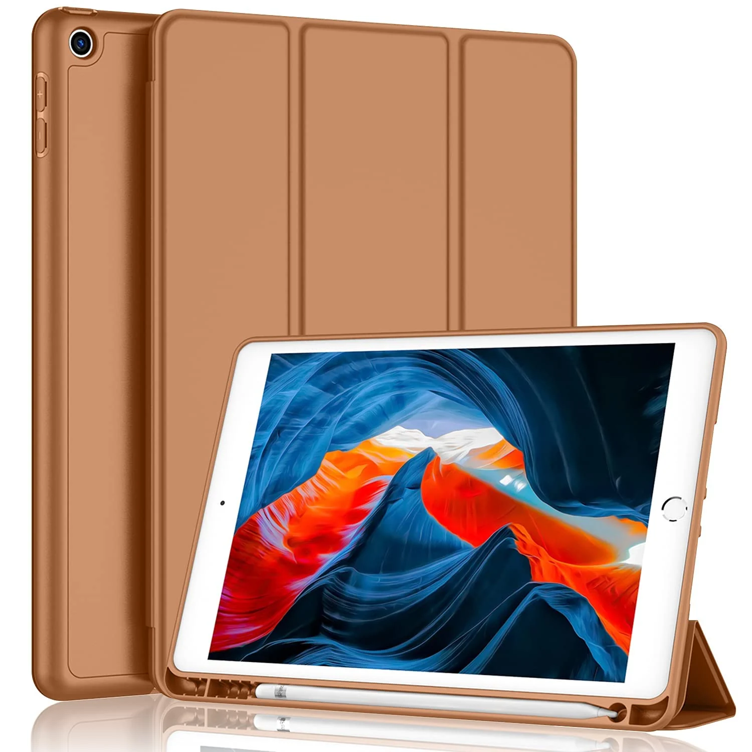 DL3 Mobilak iPad 9th/ 8th/ 7th Generation, Case for iPad 10.2-Inch 2021/2020/ 2019 with Pencil Holder, iPad 7th Gen 2019 Case with Soft Silicone Back, Auto Wake/Sleep Cover - Brown