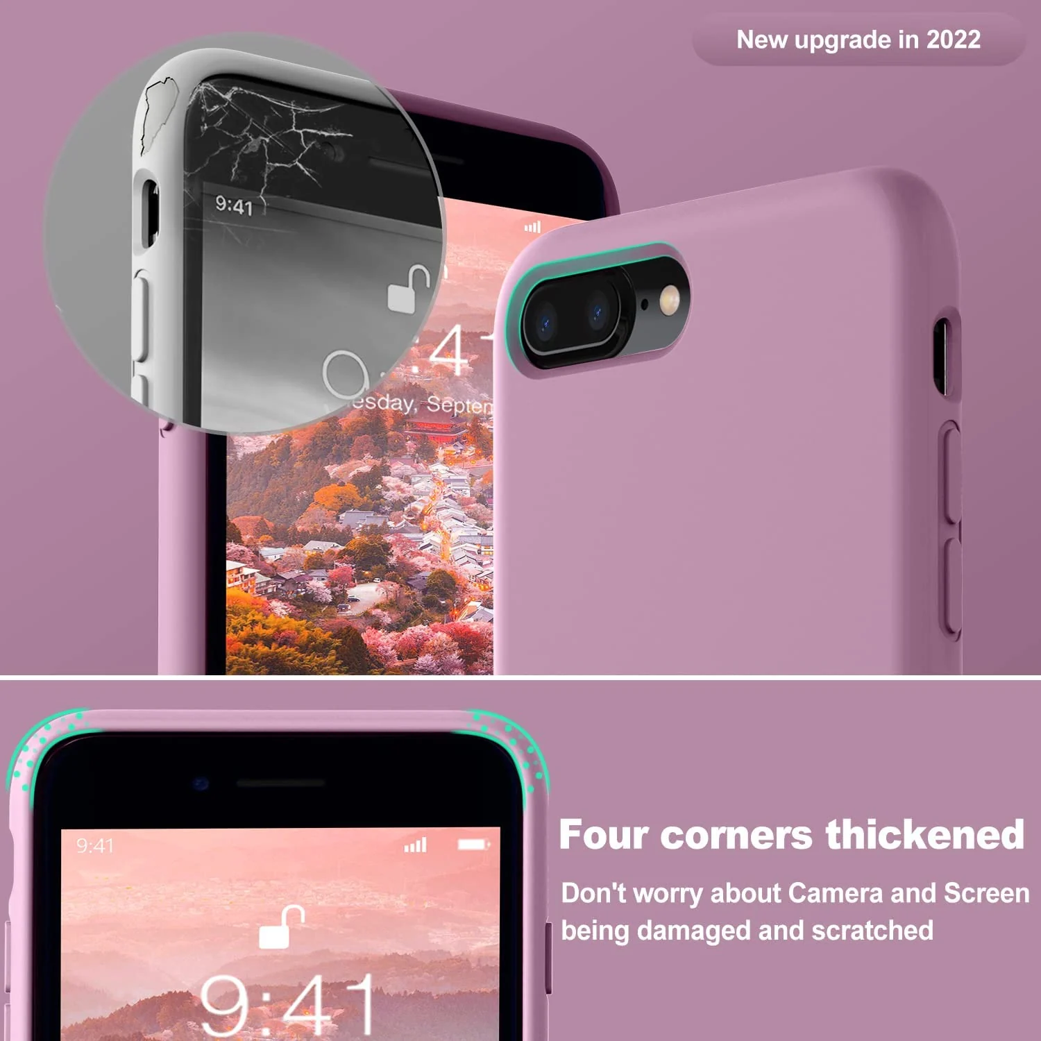 DL3 Mobilak Liquid Silicone Protective Case with Soft Microfiber Lining for iPhone 7 Plus / iPhone 8 Plus - Lilac Purple
