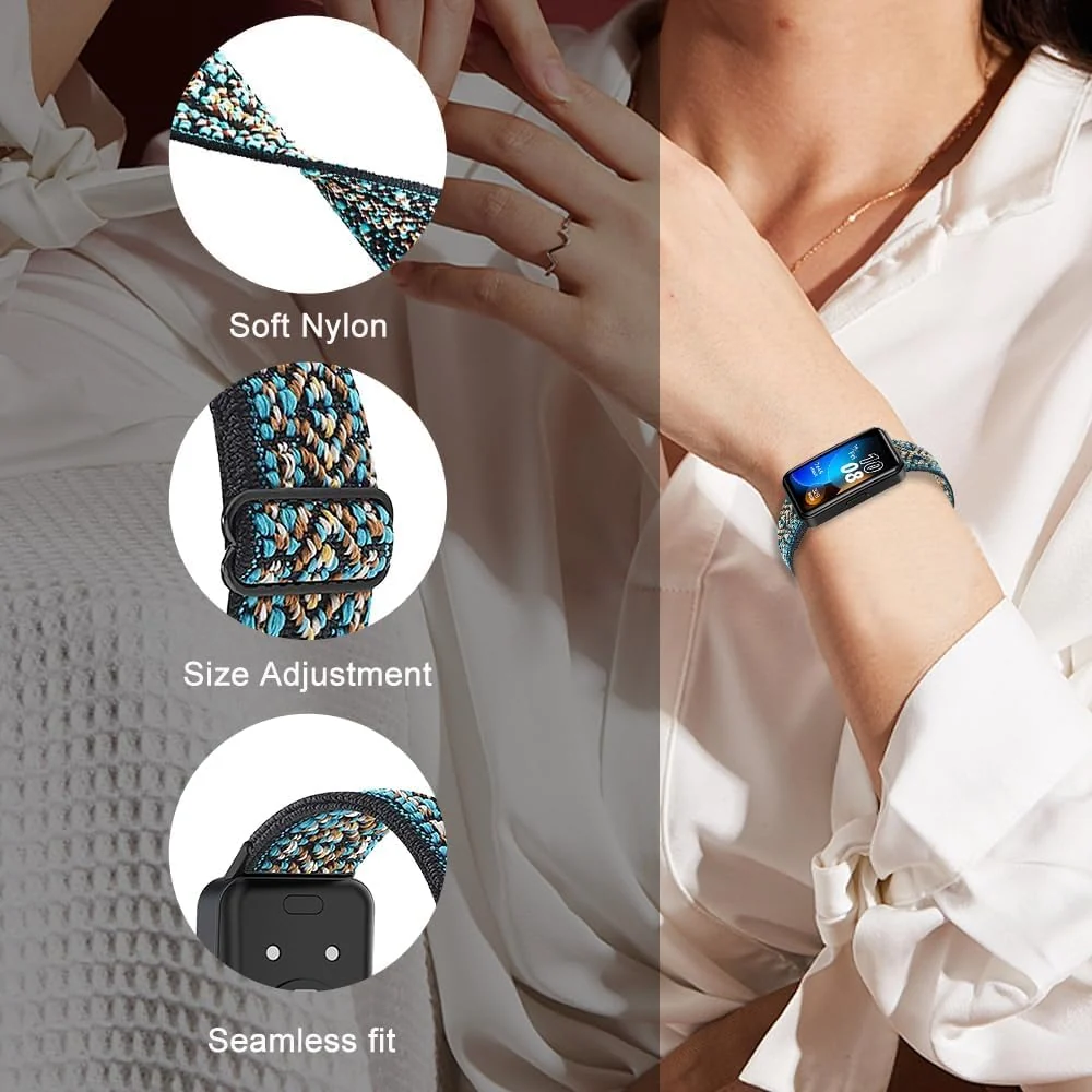 DL3 Mobilak Elastic Straps Compatible with Honor Band 6/Huawei Band 6 Pro/Huawei Band 6 Men Women, Adjustable Stretchy Bracelets Sport Nylon Replacement Bracelet - Embroidery Blue