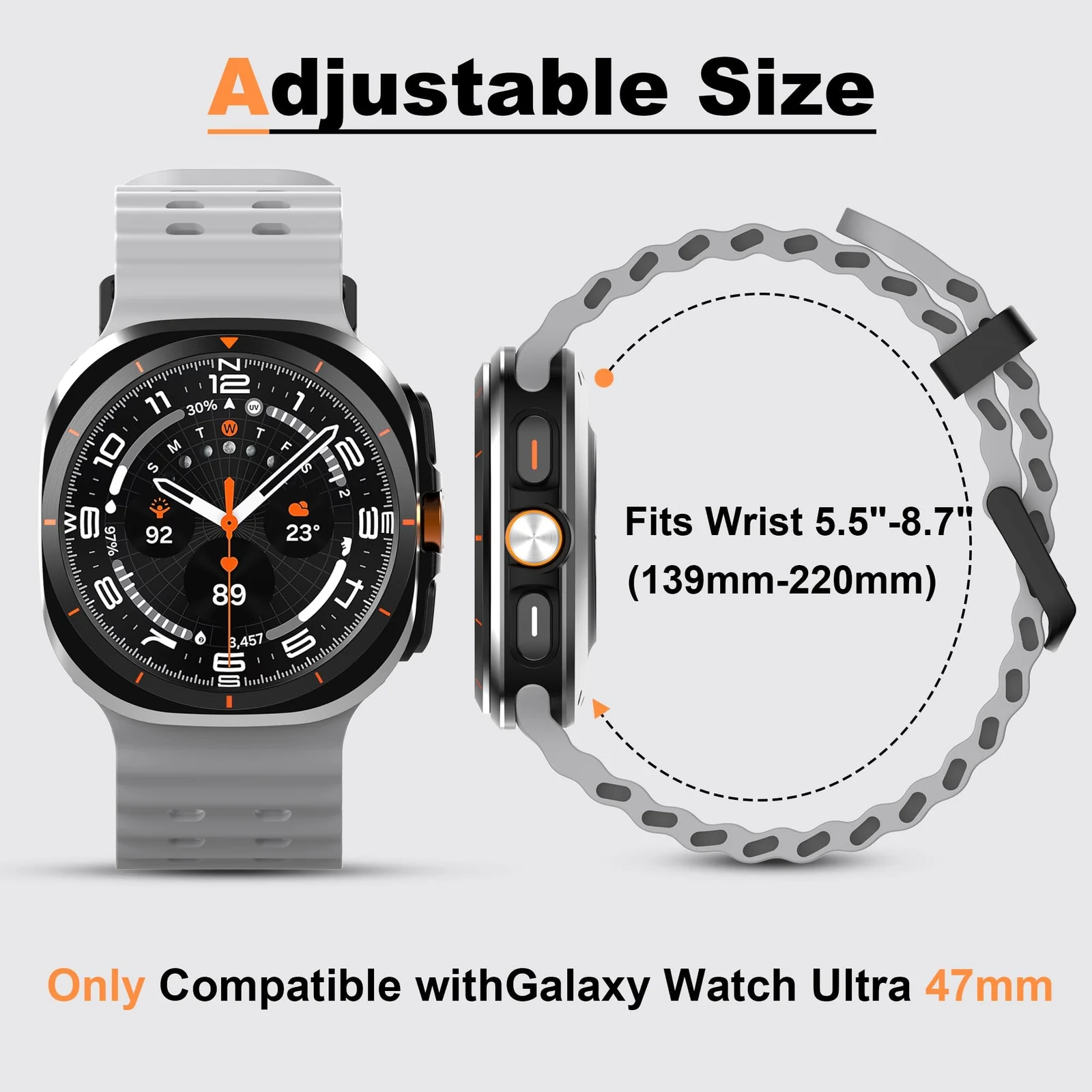 DL3 Mobilak Sport Band Compatible with Samsung Galaxy Watch Ultra Band 47mm Women Men, Breathable Soft Silicone Waterproof Watch Strap Accessories for Samsung Watch 7 Ultra Bands - Gray
