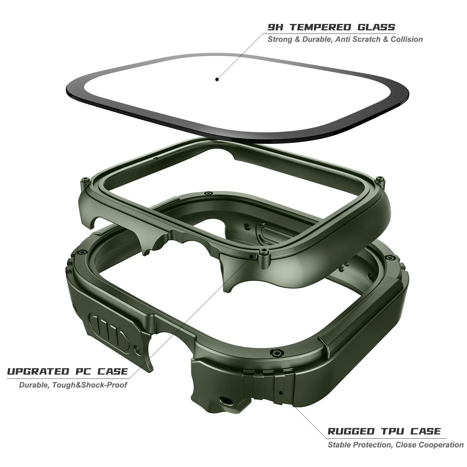 DL3 Mobilak Case Rugged For Apple Watch Ultra 2 / Ultra 49mm with Screen Protector, Durable Military Grade Quattro Pro Series Drop-Proof Protective Cover Full Coverage Shock-Proof Bumper - Green