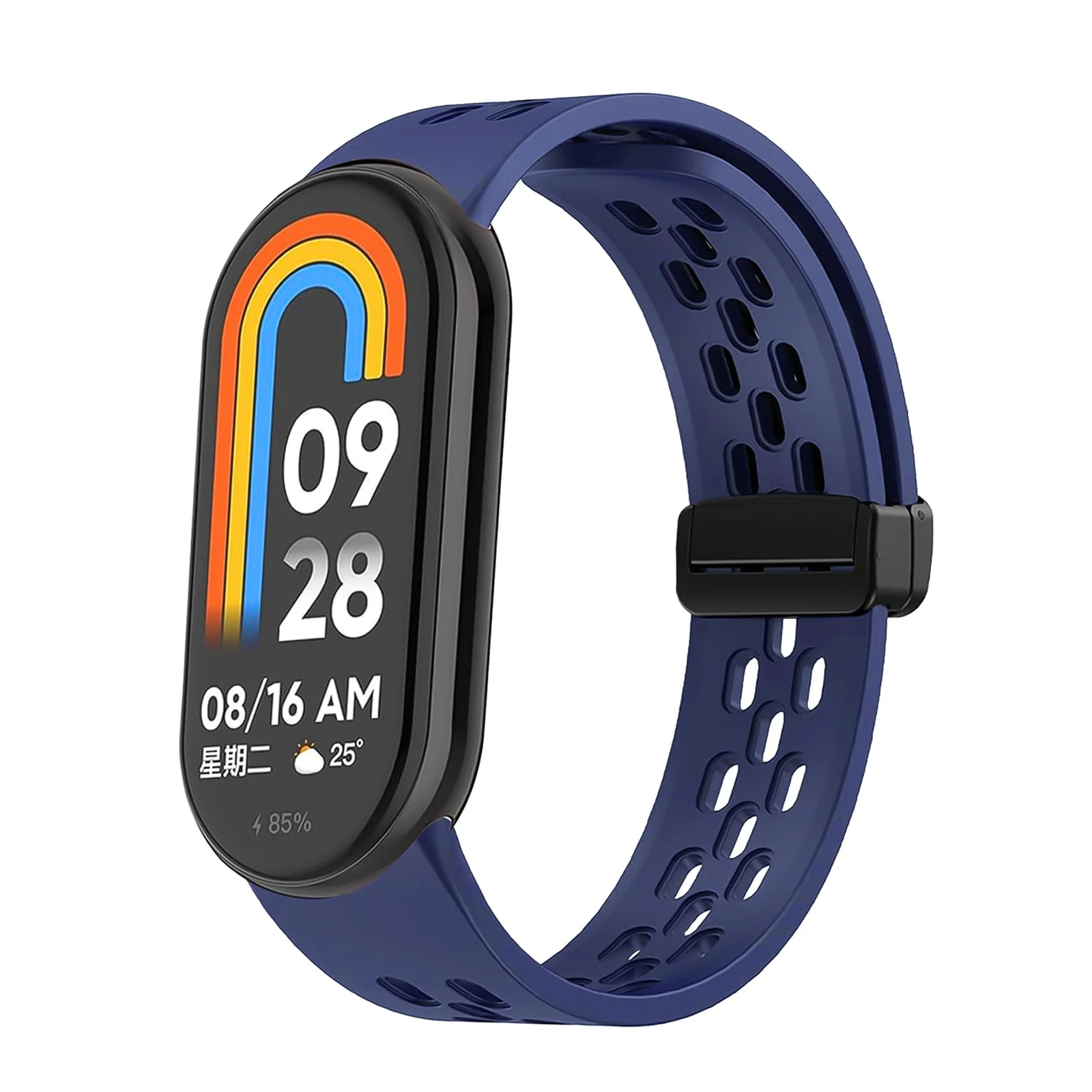 DL3 Mobilak Strap For Xiaomi Mi Band 10/9/8 Magnetic Metal Buckle Sport Silicone Breathable Strap for Men Women Band Quick Release Soft Replacment Wristband For Xiaomi Smart Band 8/9/10 - Blue