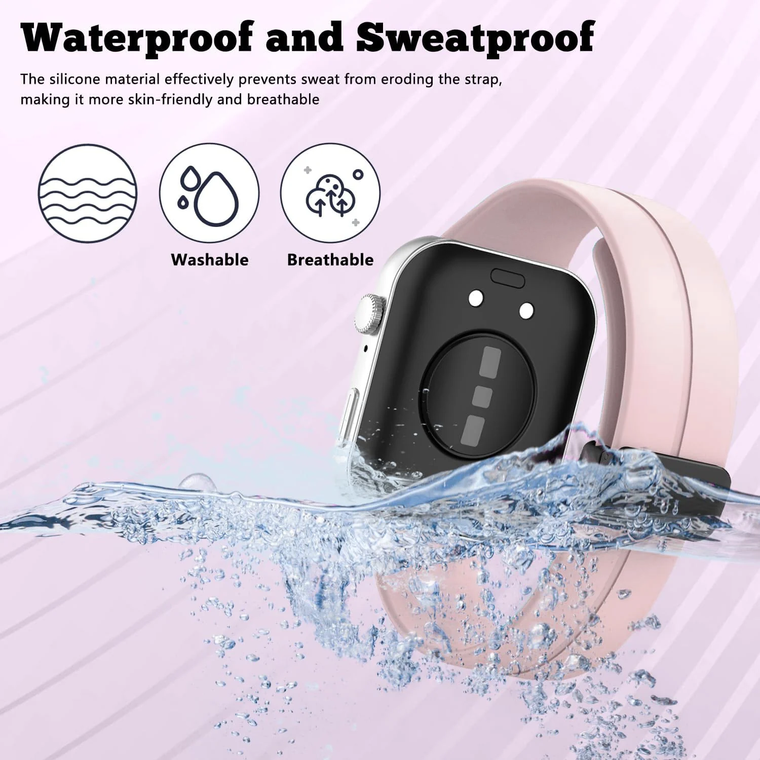 DL3 Mobilak Silicone Strap Compatible with Huawei Watch Fit 3/Watch Fit 4 Pro/Fit 4 Magnetic Metal Stainless Buckle Sport Silicone Strap, Band Quick Release Soft Replacment Wristband - Light Pink