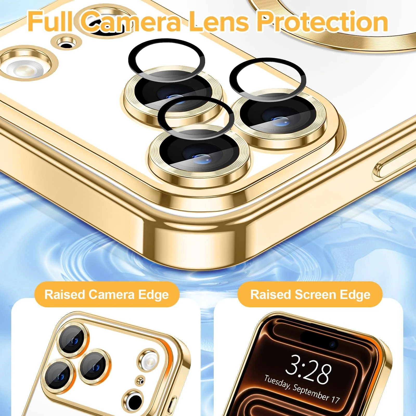 DL3 Mobilak Plated-Edge Protective Case for iPhone 17 Pro Max, Compatible with MagSafe accessories, Supports wireless charging, Camera protection - Gold