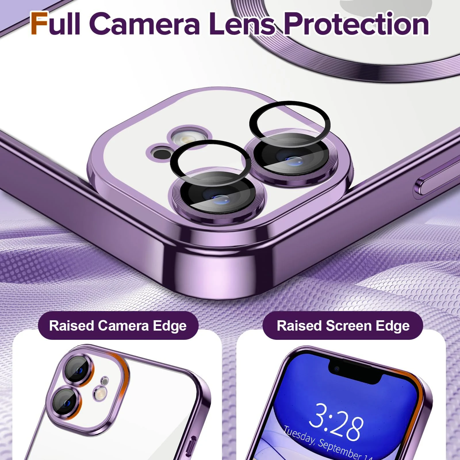 DL3 Mobilak Clear TPU Case with Electroplated Edges for iPhone 11 with Camera Protection and Shockproof Design - Deep Purple